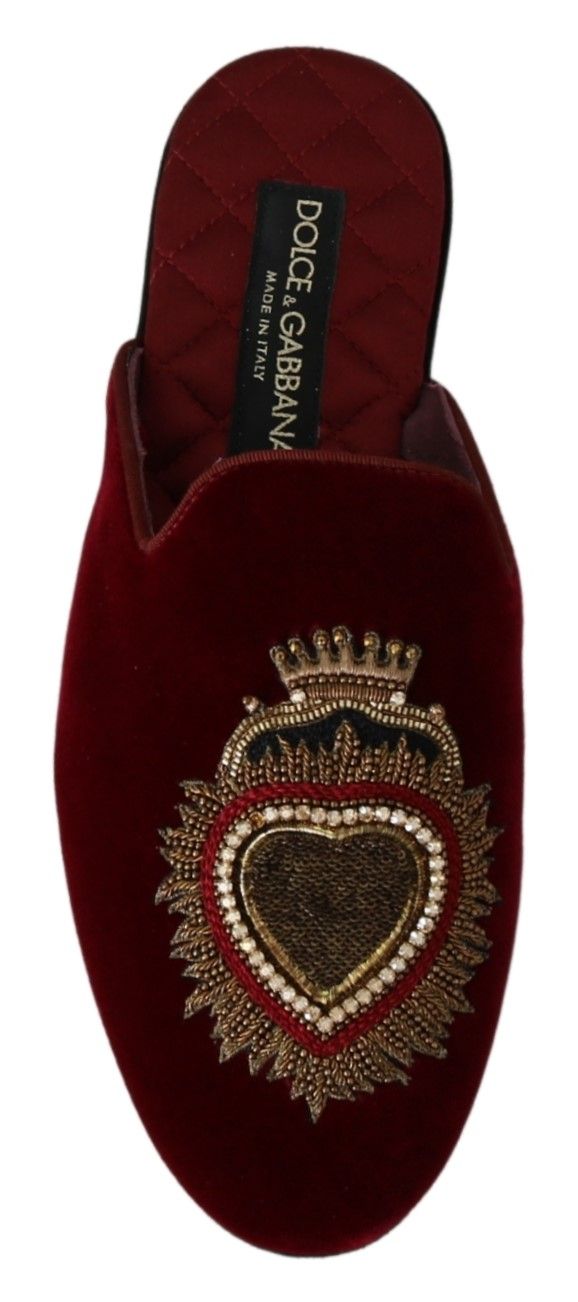 Dolce &amp; Gabbana Claquettes brodées en velours rouge