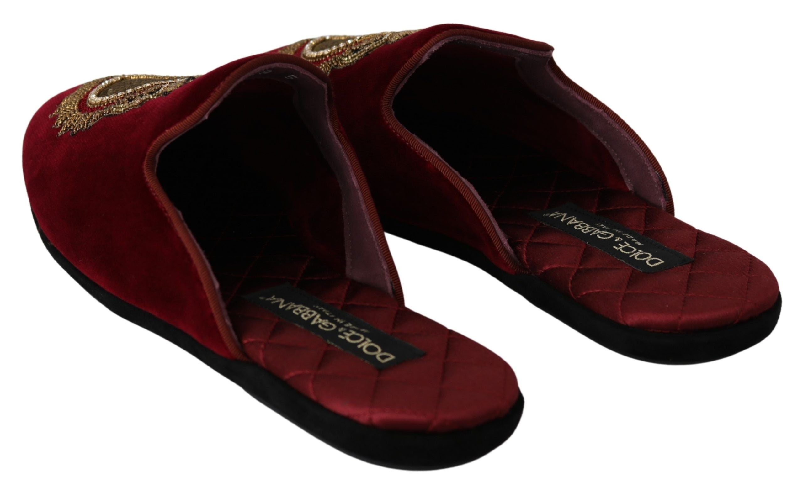 Dolce &amp; Gabbana Claquettes brodées en velours rouge