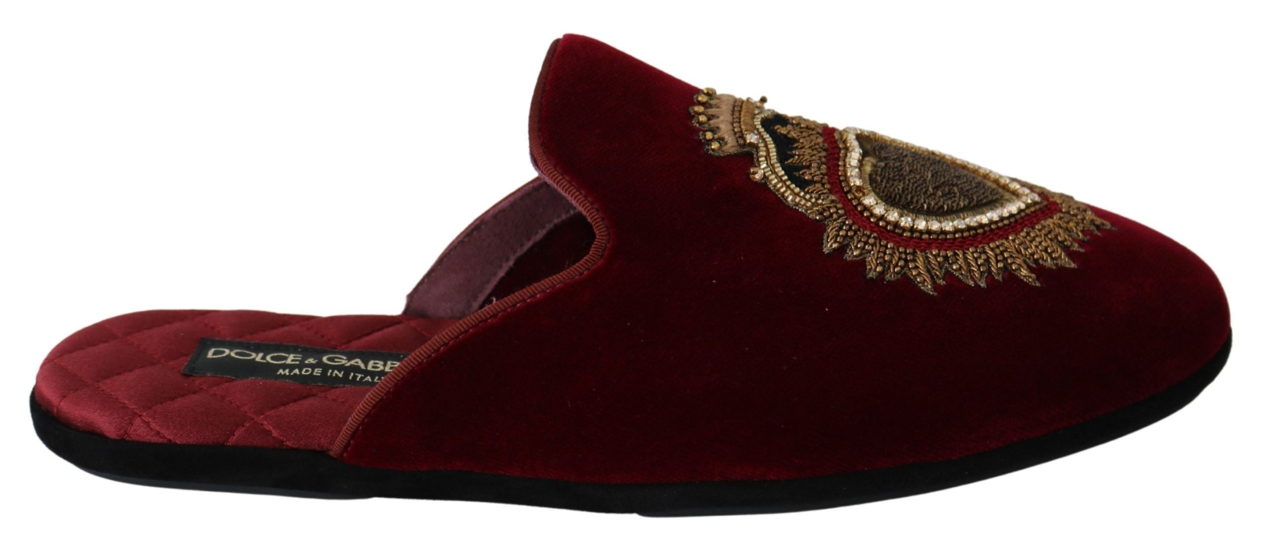 Dolce &amp; Gabbana Claquettes brodées en velours rouge