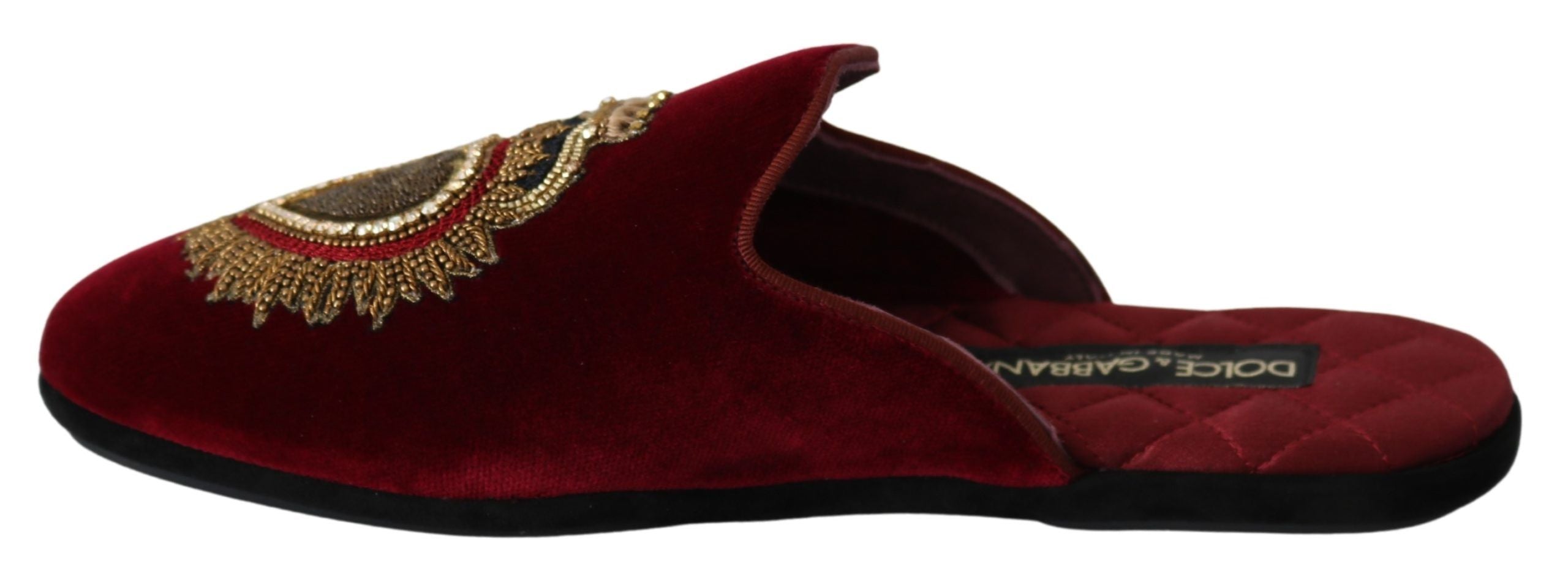 Dolce &amp; Gabbana Claquettes brodées en velours rouge