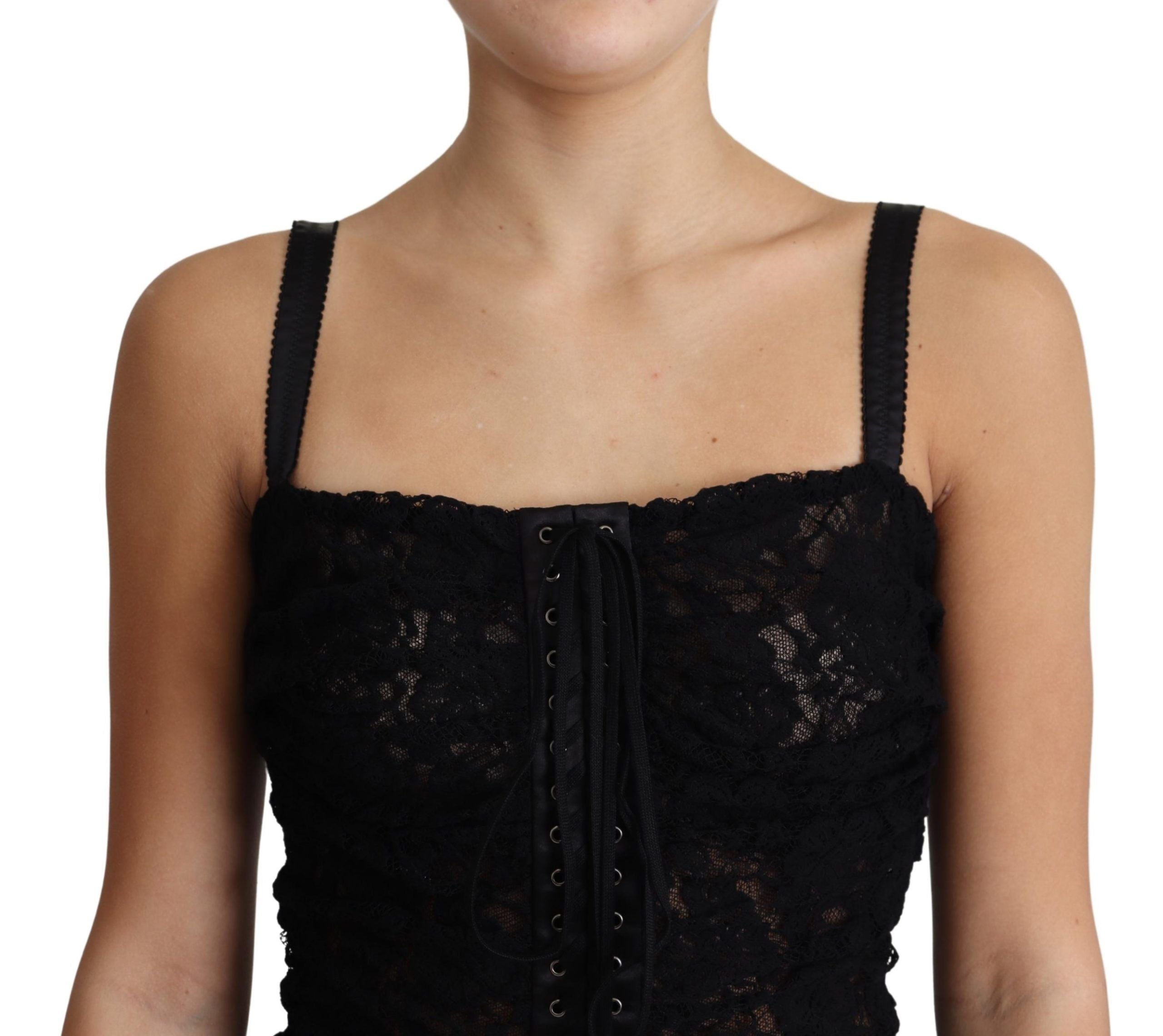 Dolce &amp; Gabbana Mini-robe bustier élégante en dentelle noire