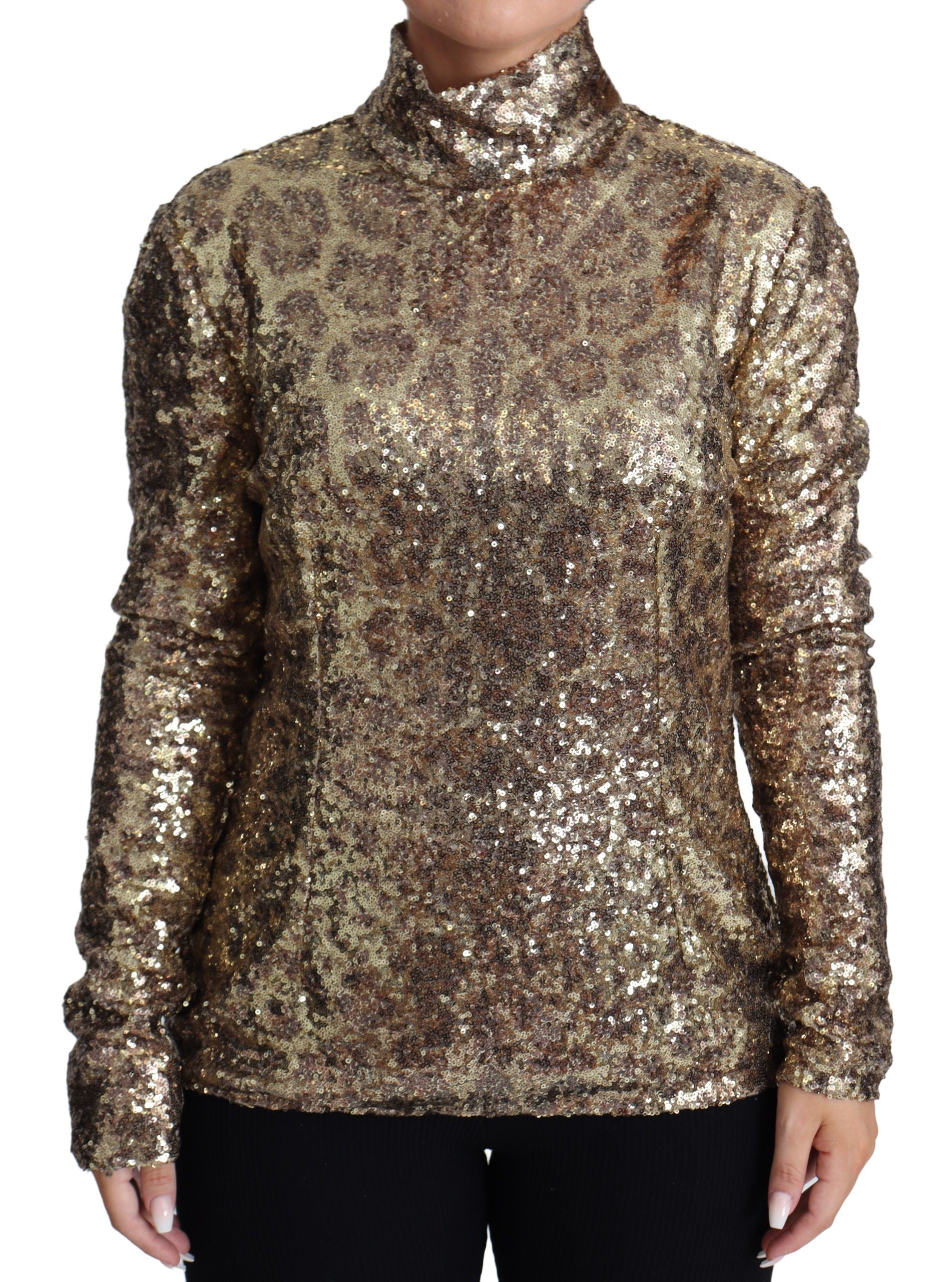 Dolce &amp; Gabbana Pull à col roulé et sequins entièrement zippé en marron