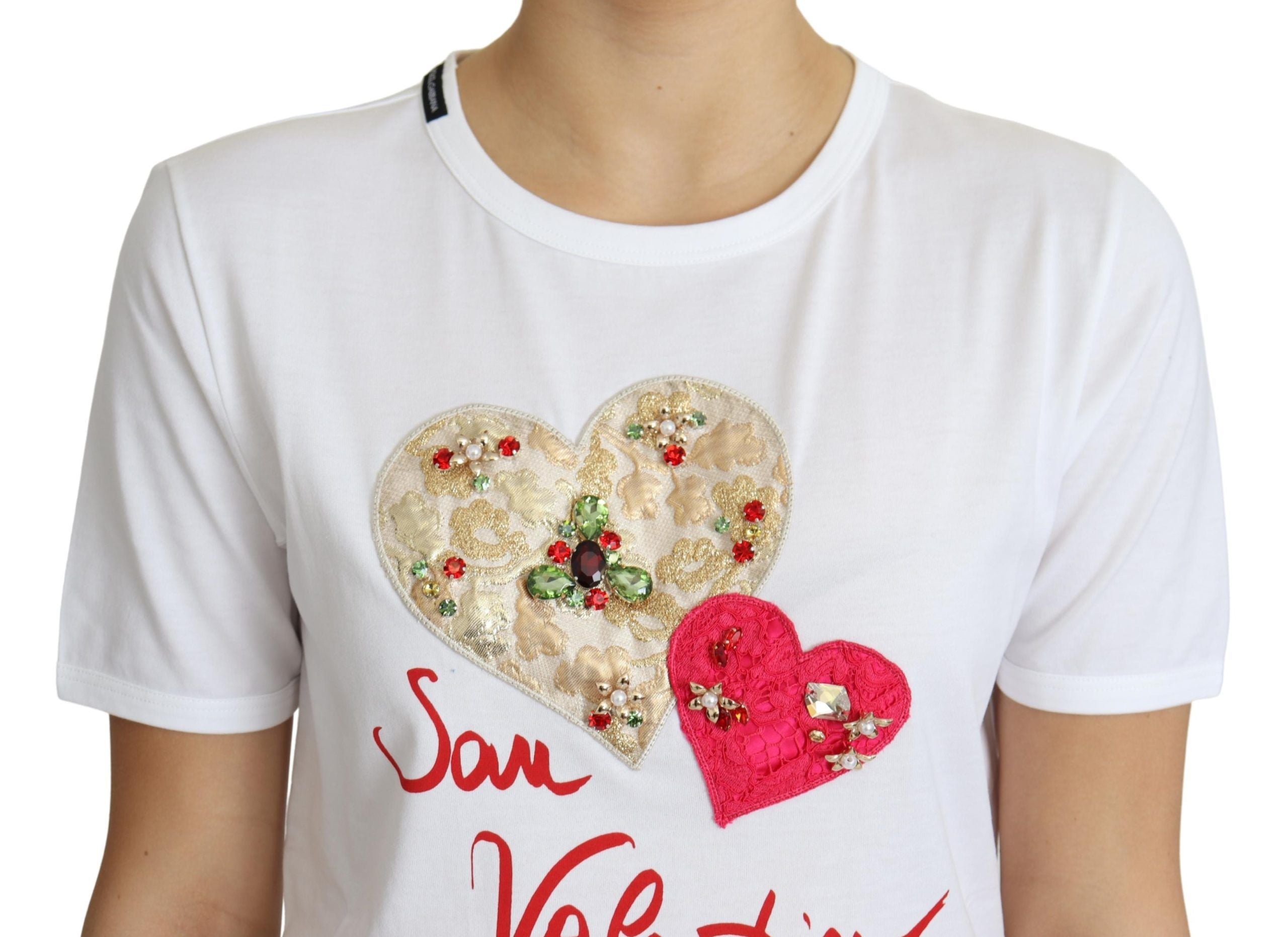 Dolce &amp; Gabbana T-shirt en coton blanc orné de cristaux