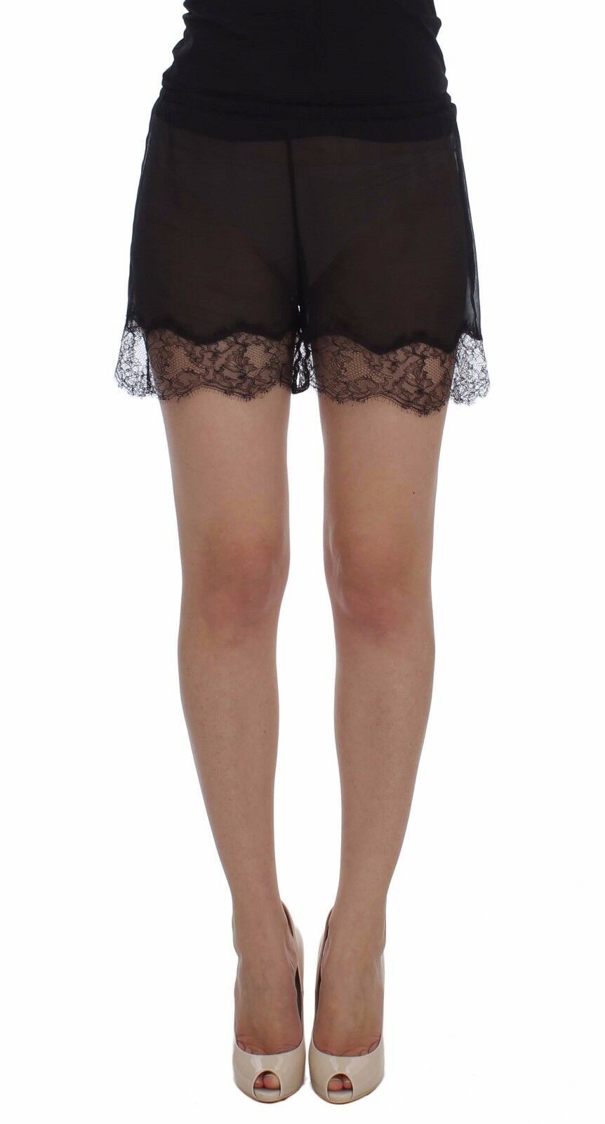 Dolce &amp; Gabbana Short élégant en soie et dentelle florale noire