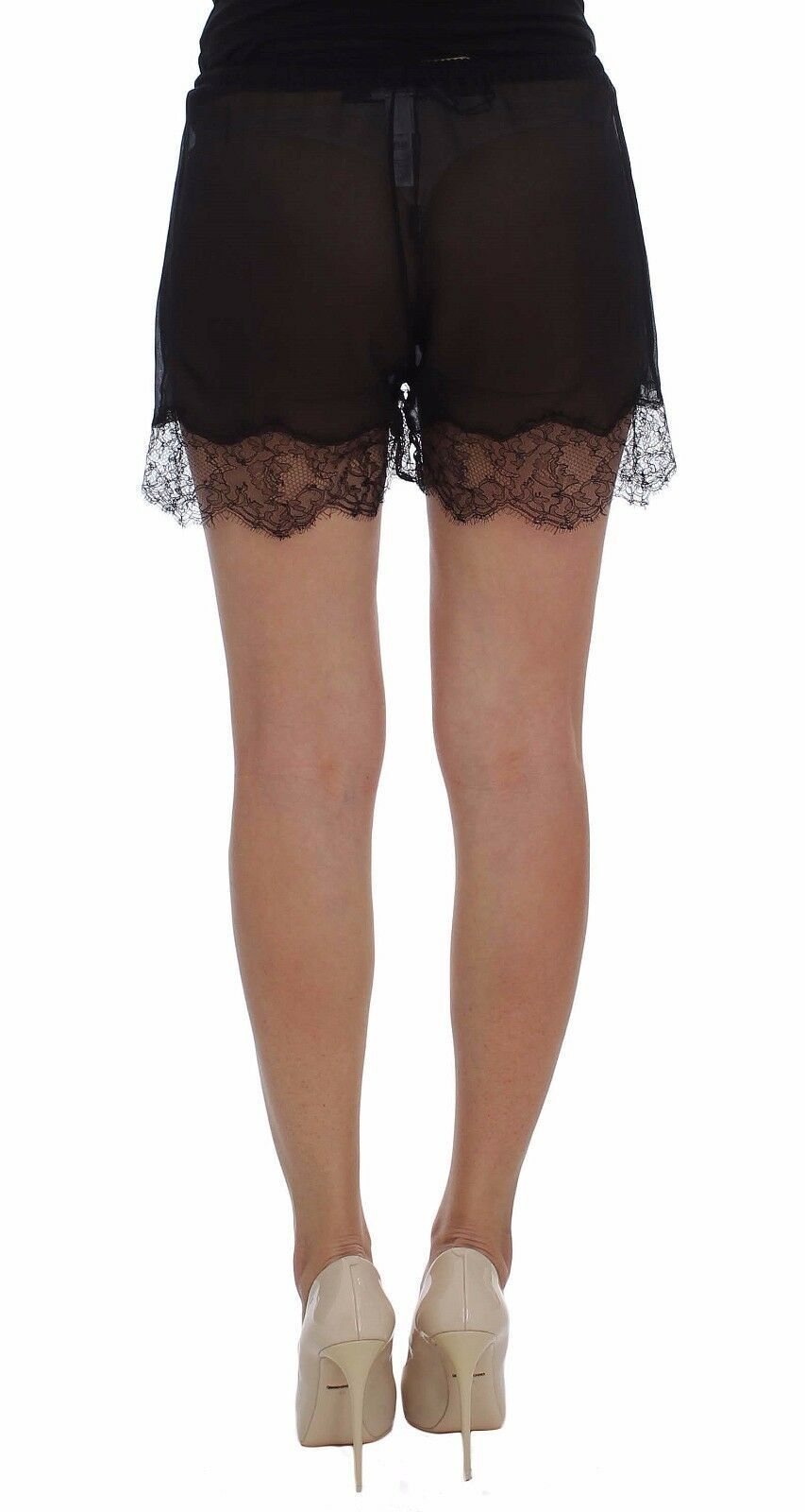 Dolce &amp; Gabbana Short élégant en soie et dentelle florale noire