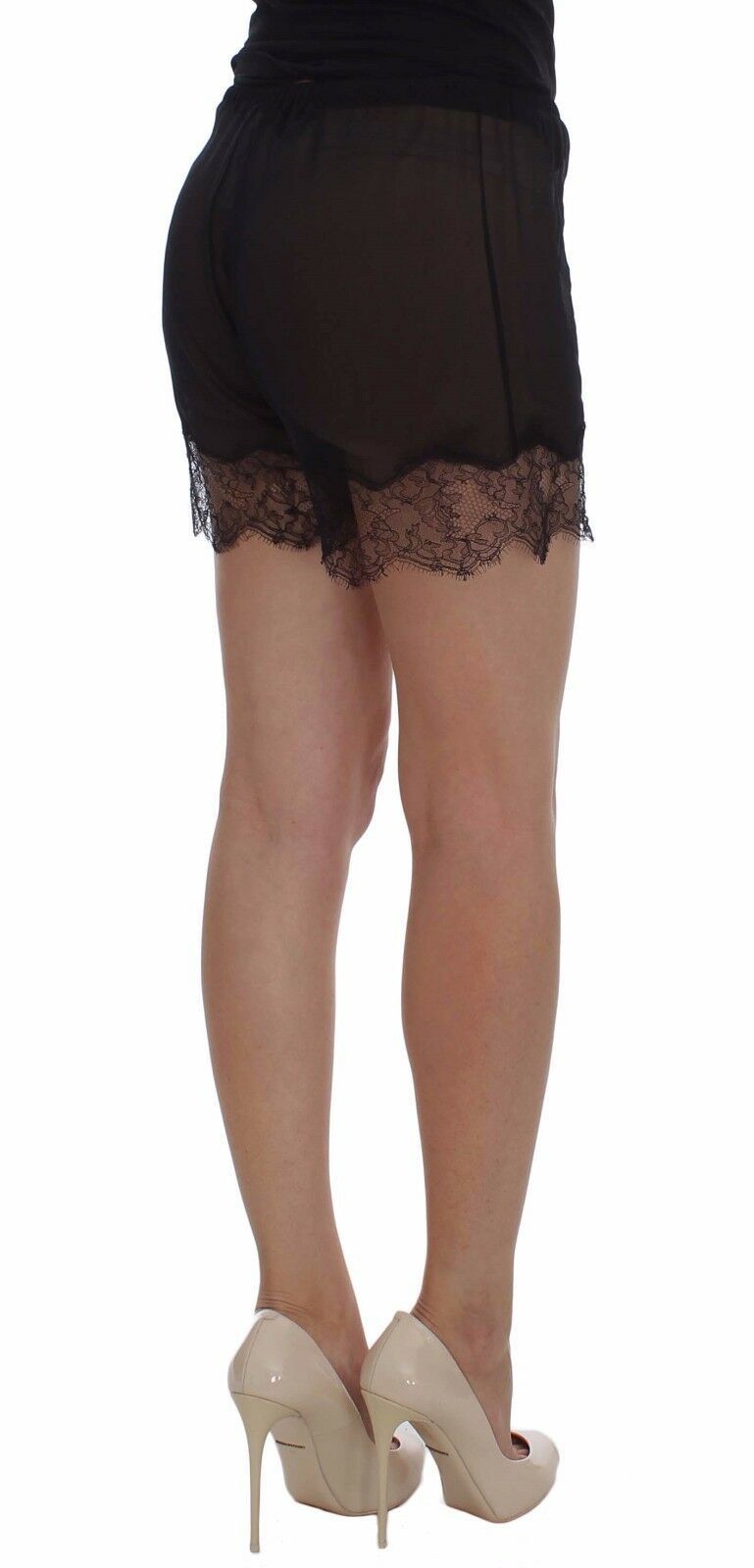 Dolce &amp; Gabbana Short élégant en soie et dentelle florale noire