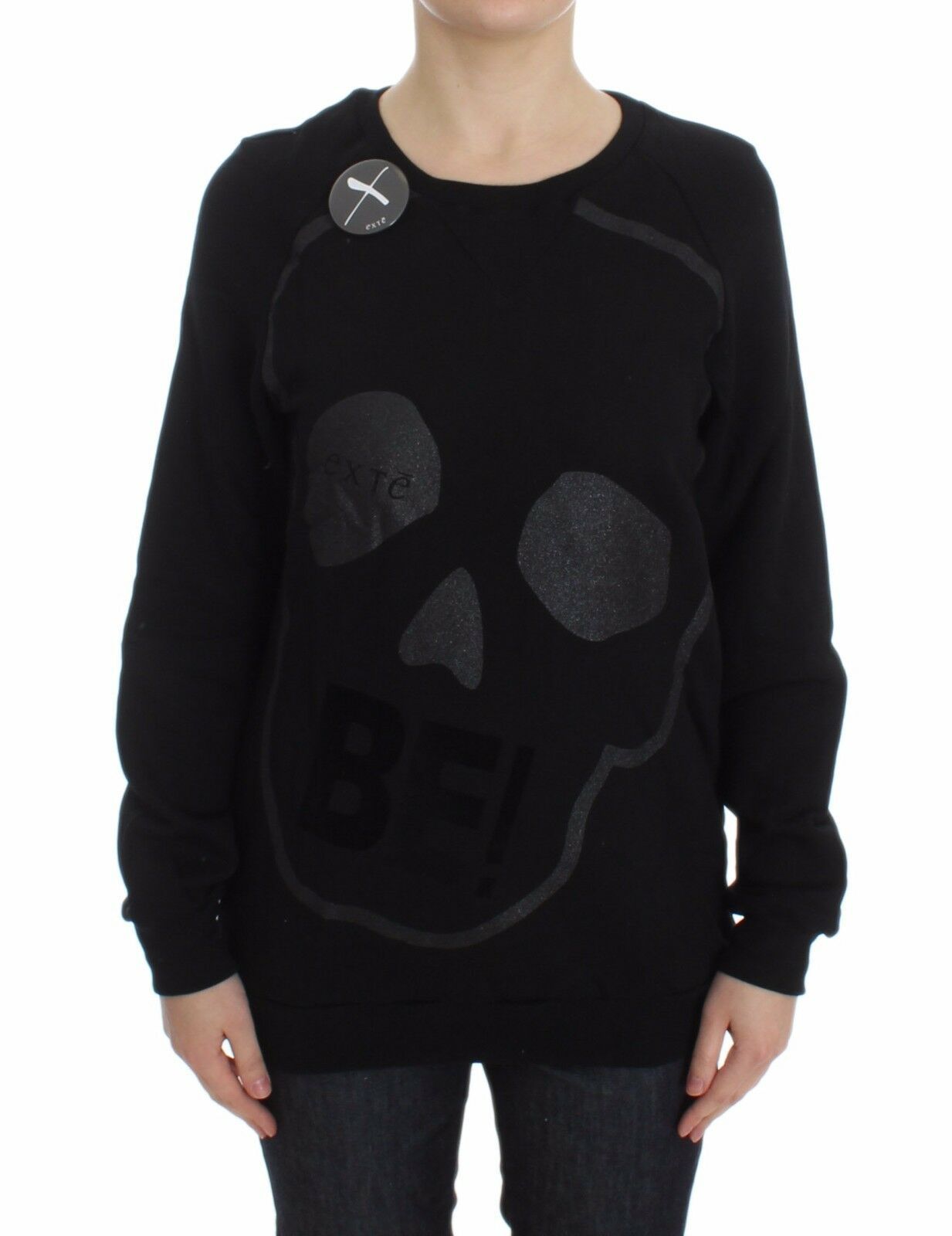 Pull en coton à col rond et motif tête de mort Exte Chic