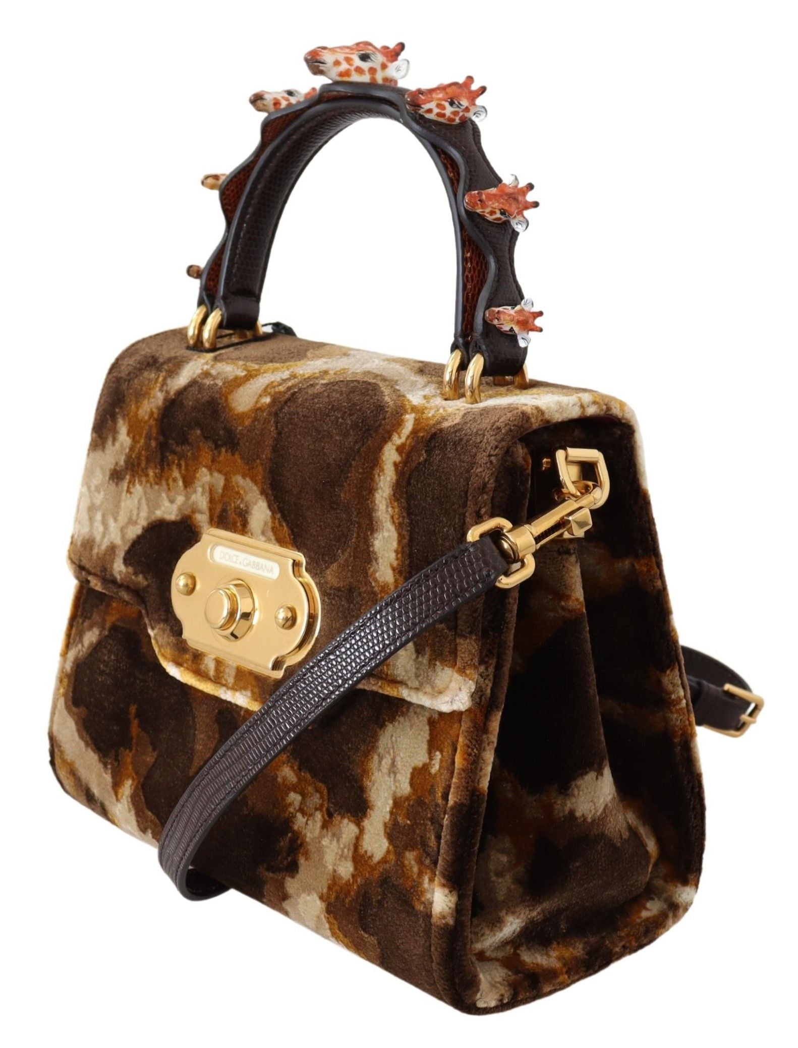 Dolce &amp; Gabbana Sac de bienvenue élégant à motif girafe avec accents dorés