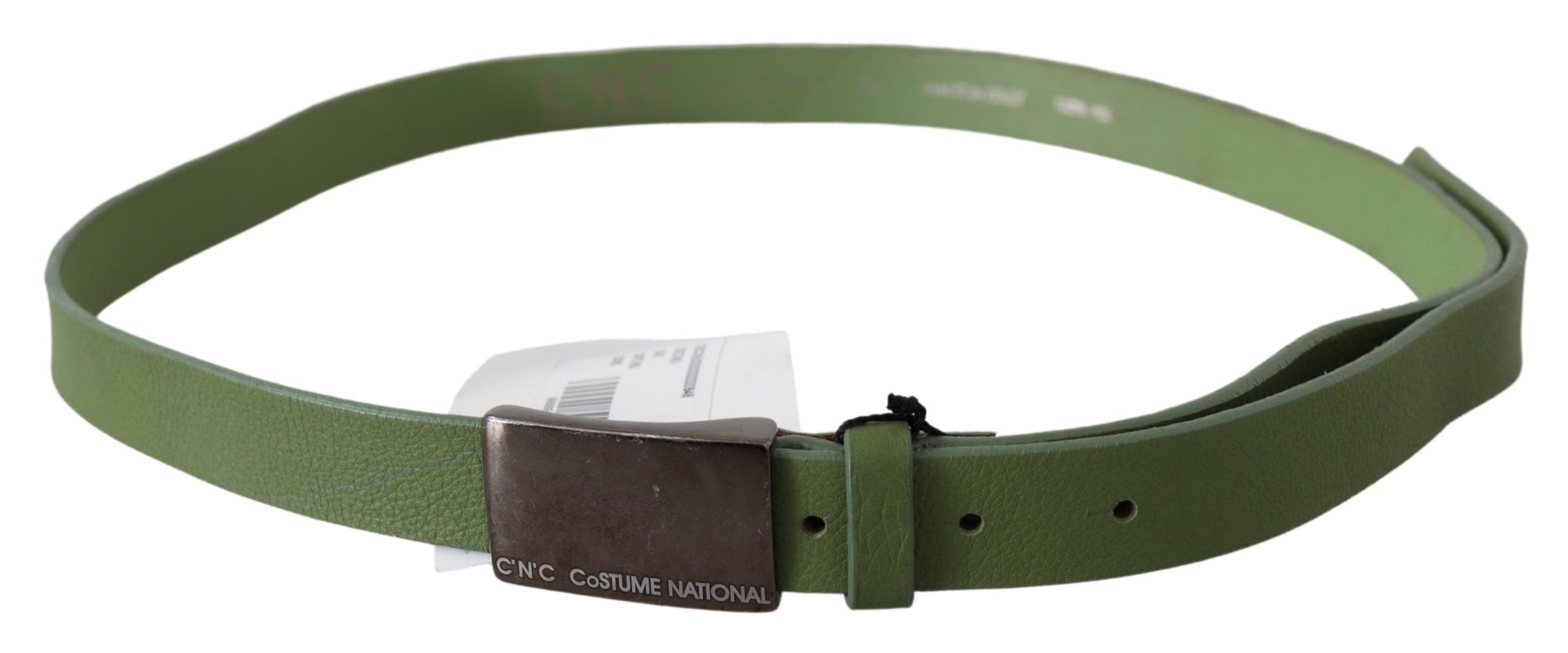 Costume National Chic Ceinture en Cuir Vert avec Boucle Argentée