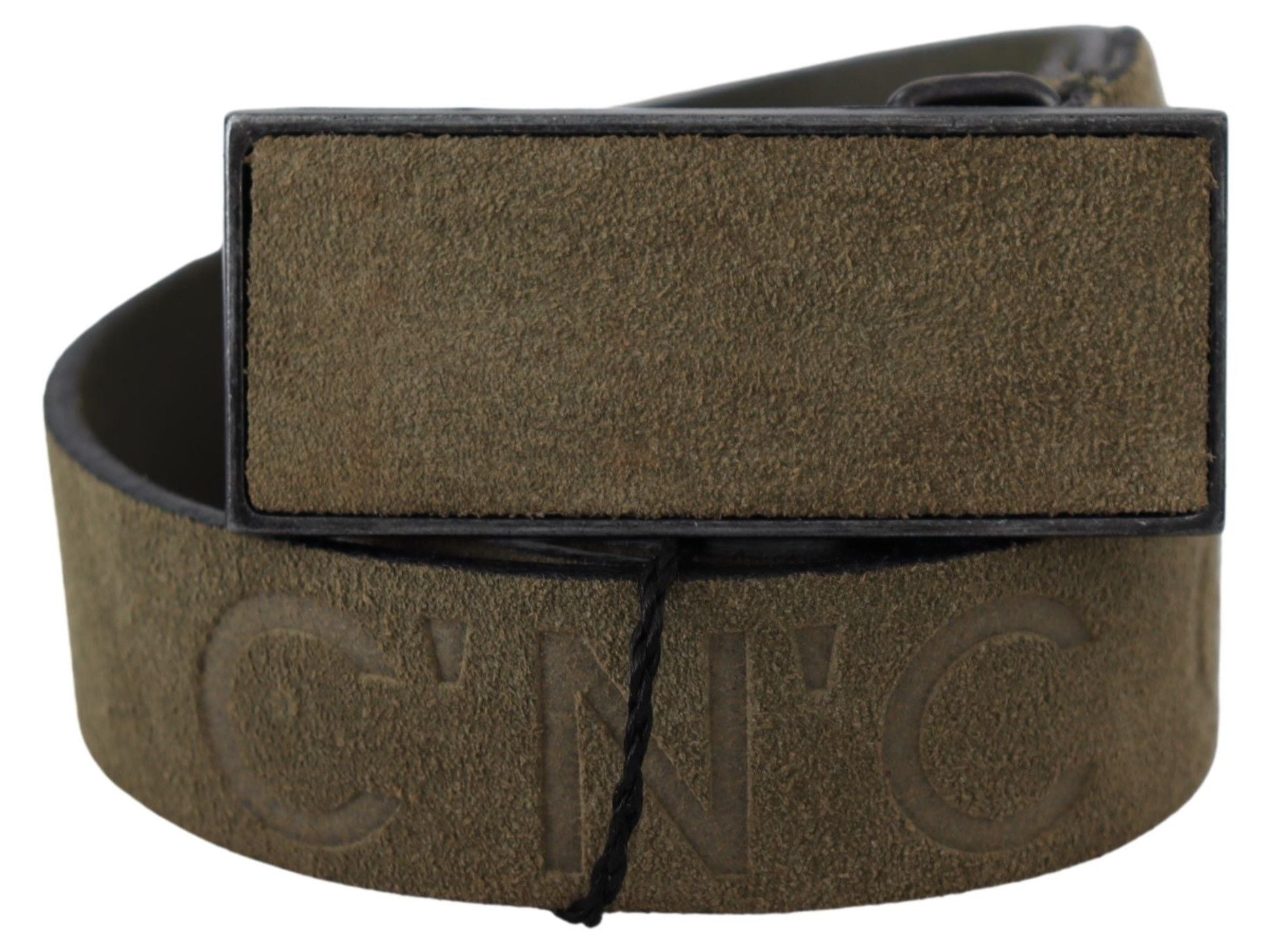 Costume National Chic Army Ceinture en cuir à boucle en velours vert