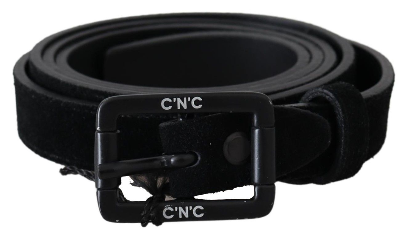 Costume National Elegant Black Velvet Buckle Leather Belt