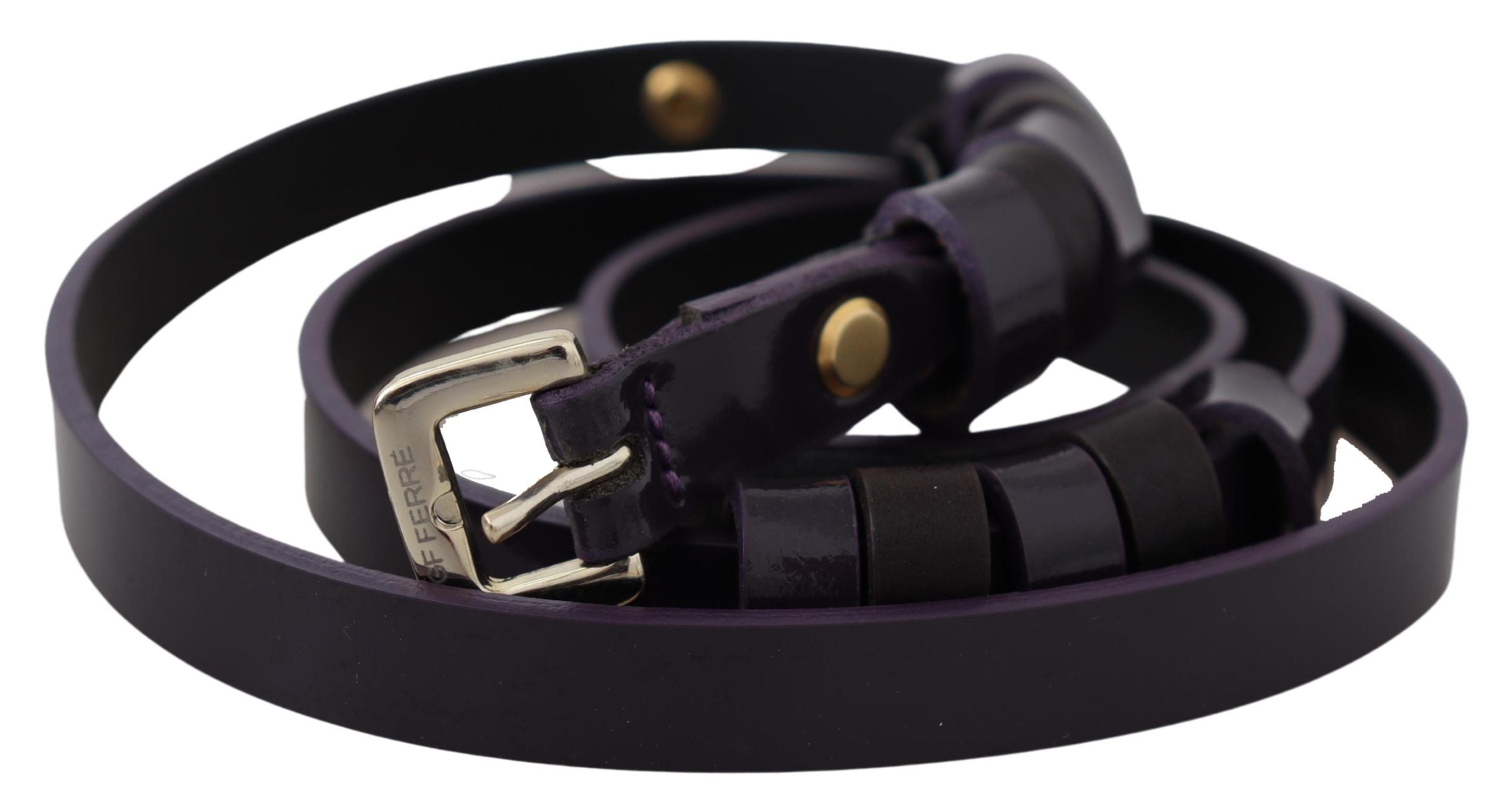 Ceinture chic en cuir noir GF Ferre avec boucle argentée chromée