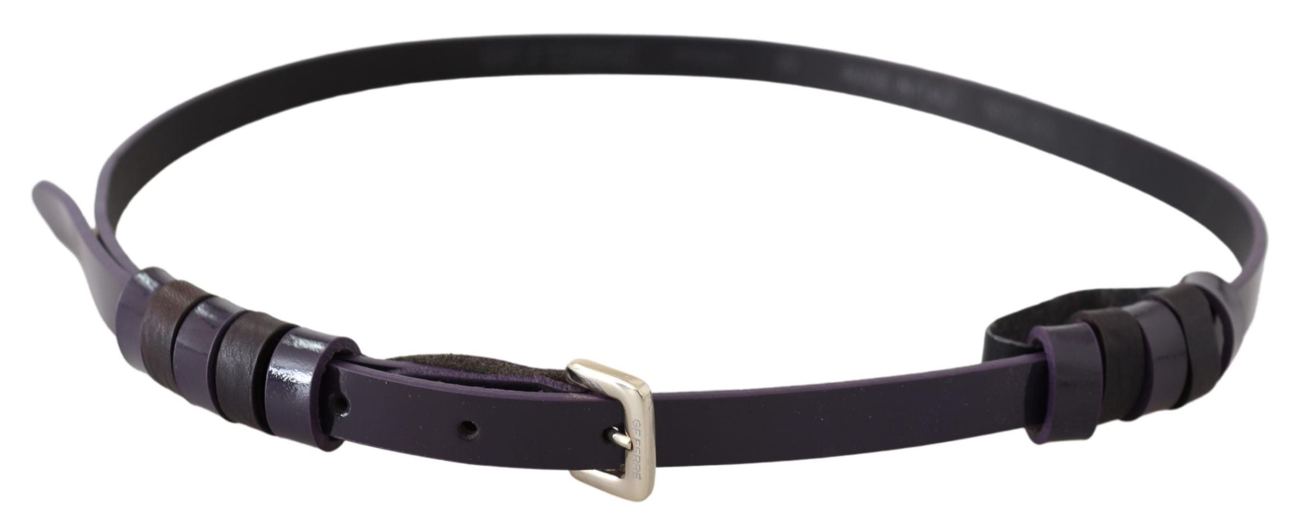 Ceinture chic en cuir noir GF Ferre avec boucle argentée chromée