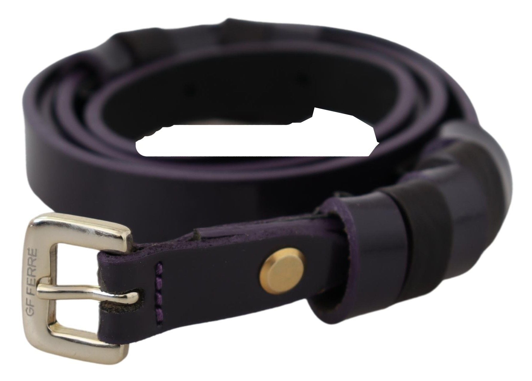 Ceinture chic en cuir noir GF Ferre avec boucle argentée chromée