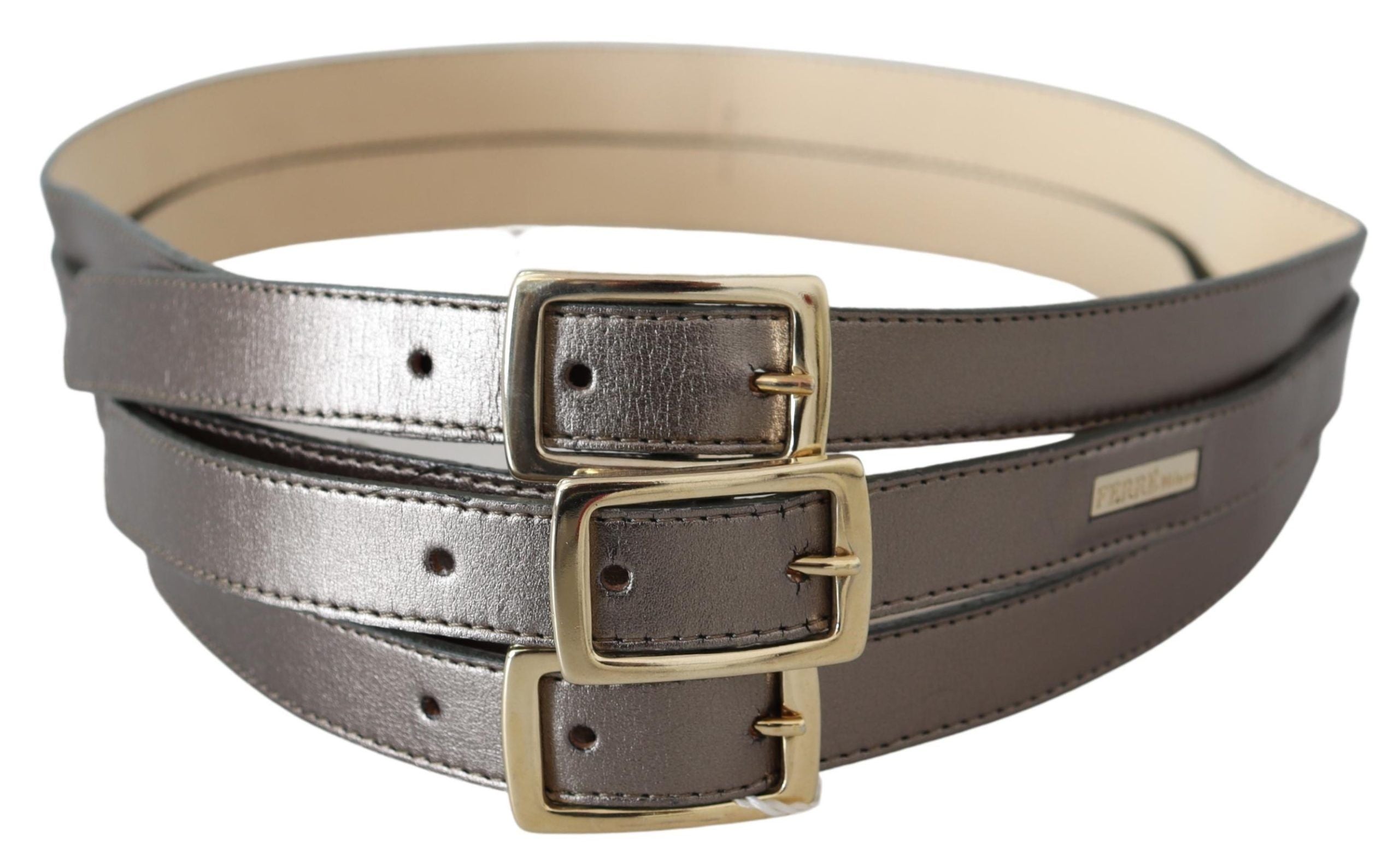 Ceinture tendance en cuir bronze métallisé GF Ferre