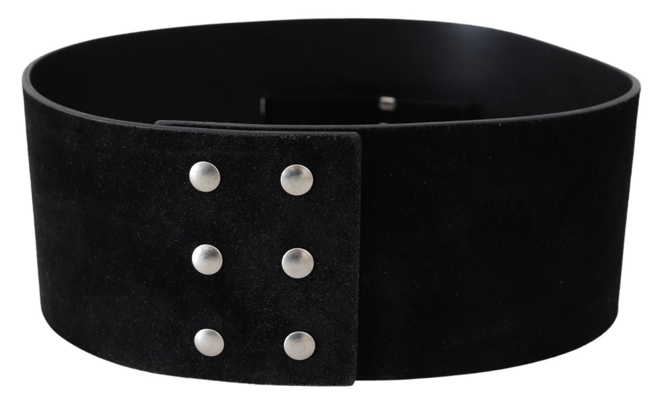 GF Ferre Ceinture large élégante en cuir noir avec boucle argentée