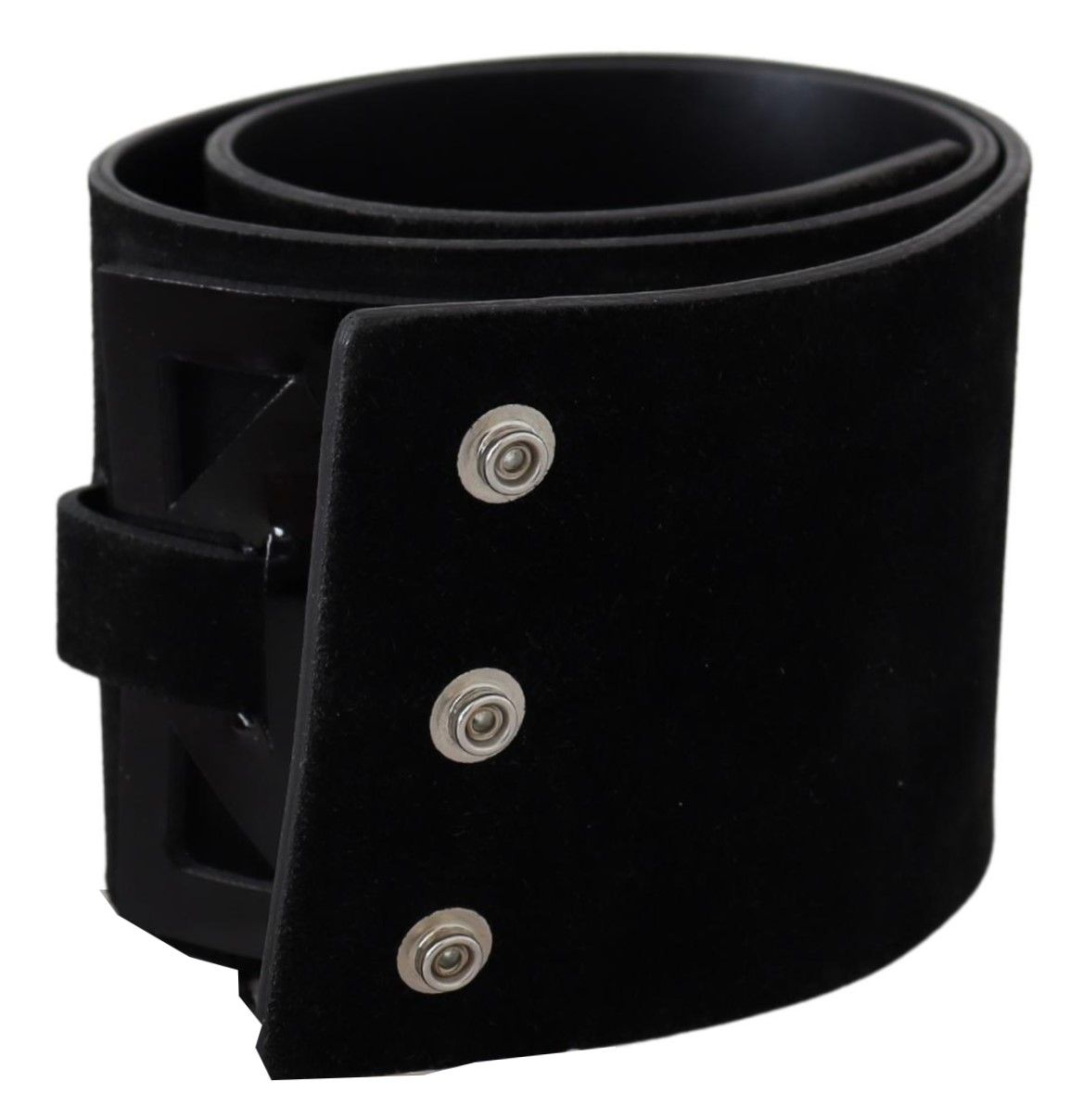 GF Ferre Ceinture large élégante en cuir noir avec boucle argentée