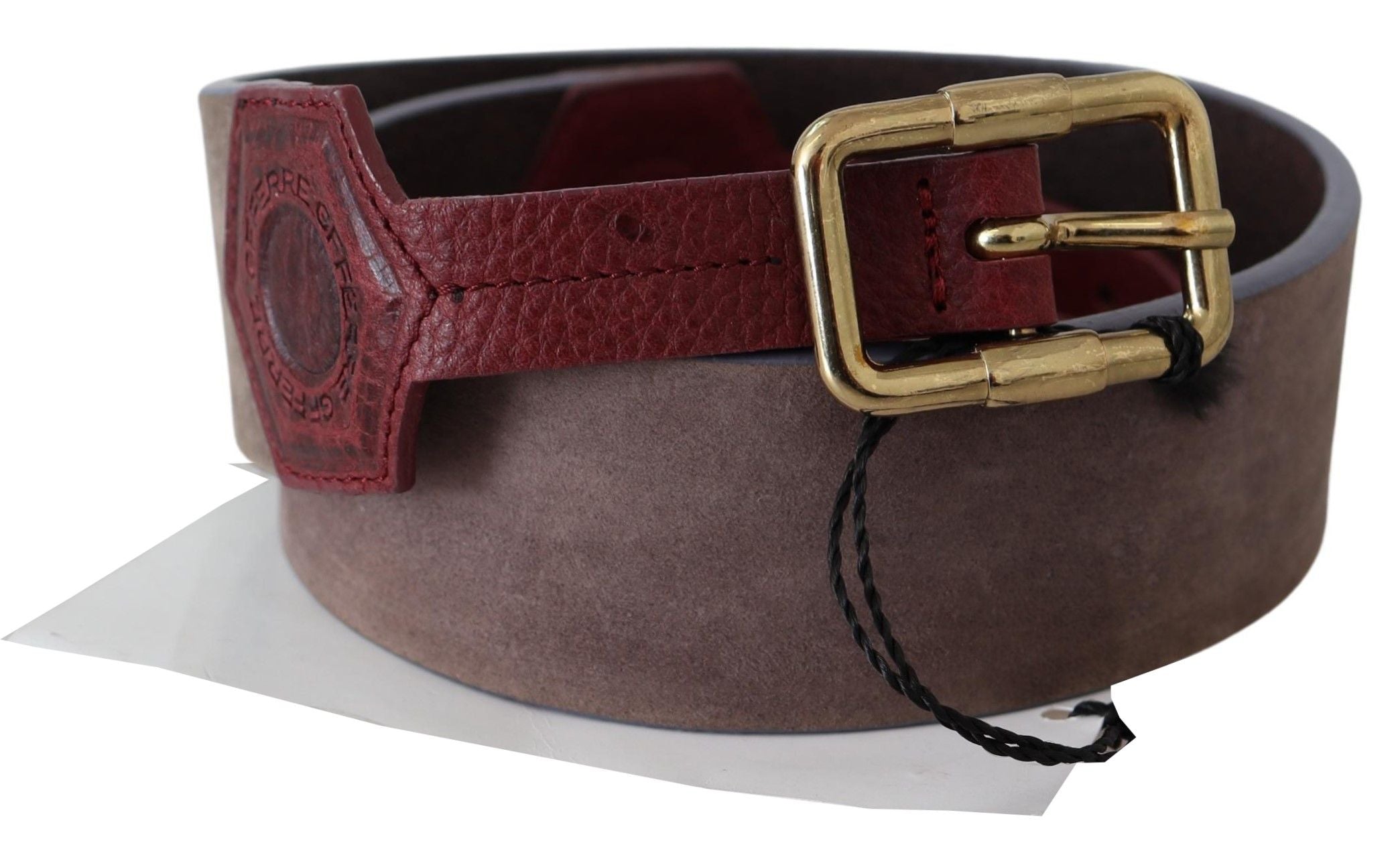 GF Ferre Ceinture élégante en cuir marron avec boucle dorée