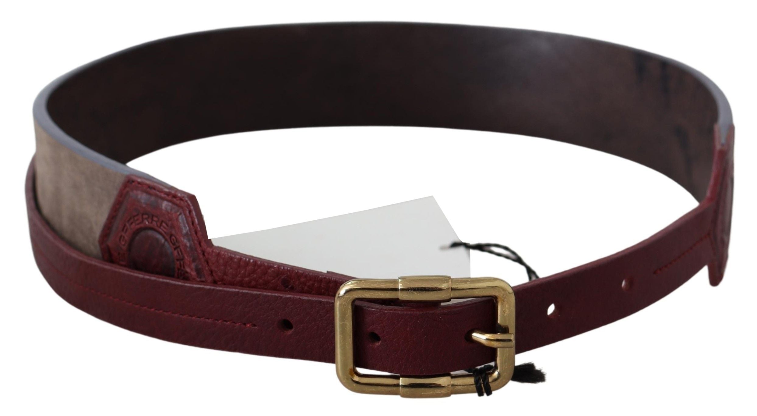 GF Ferre Ceinture élégante en cuir marron avec boucle dorée