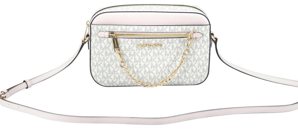 Michael Kors Jet Set Item Grand sac à main en cuir avec fermeture éclair et chaîne Signature East West (PVC vanille/poudre blush)