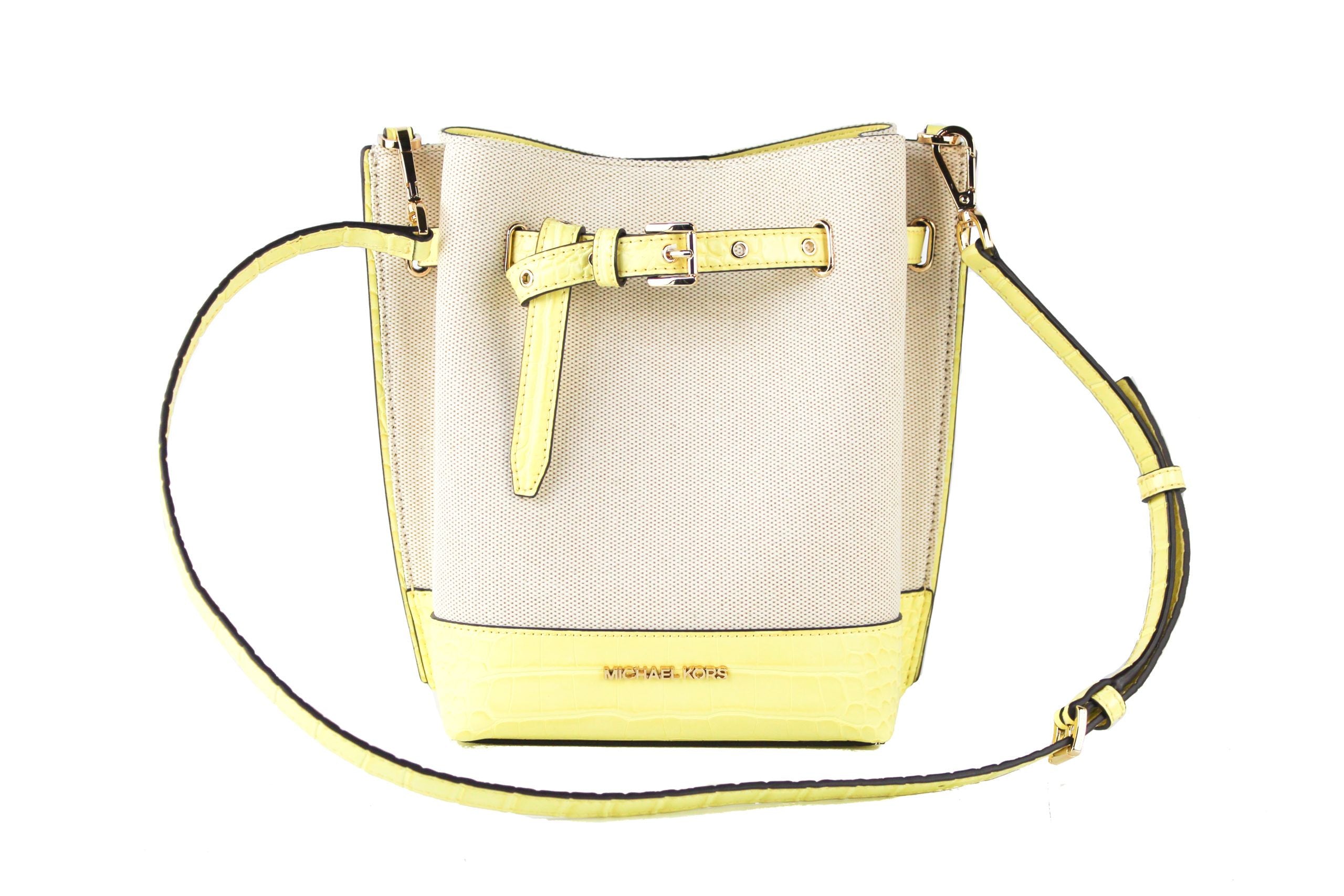 Michael Kors Emilia Petit sac seau en cuir imprimé peau de serpent en toile Messenger Sac à main à bandoulière (Buttercup)