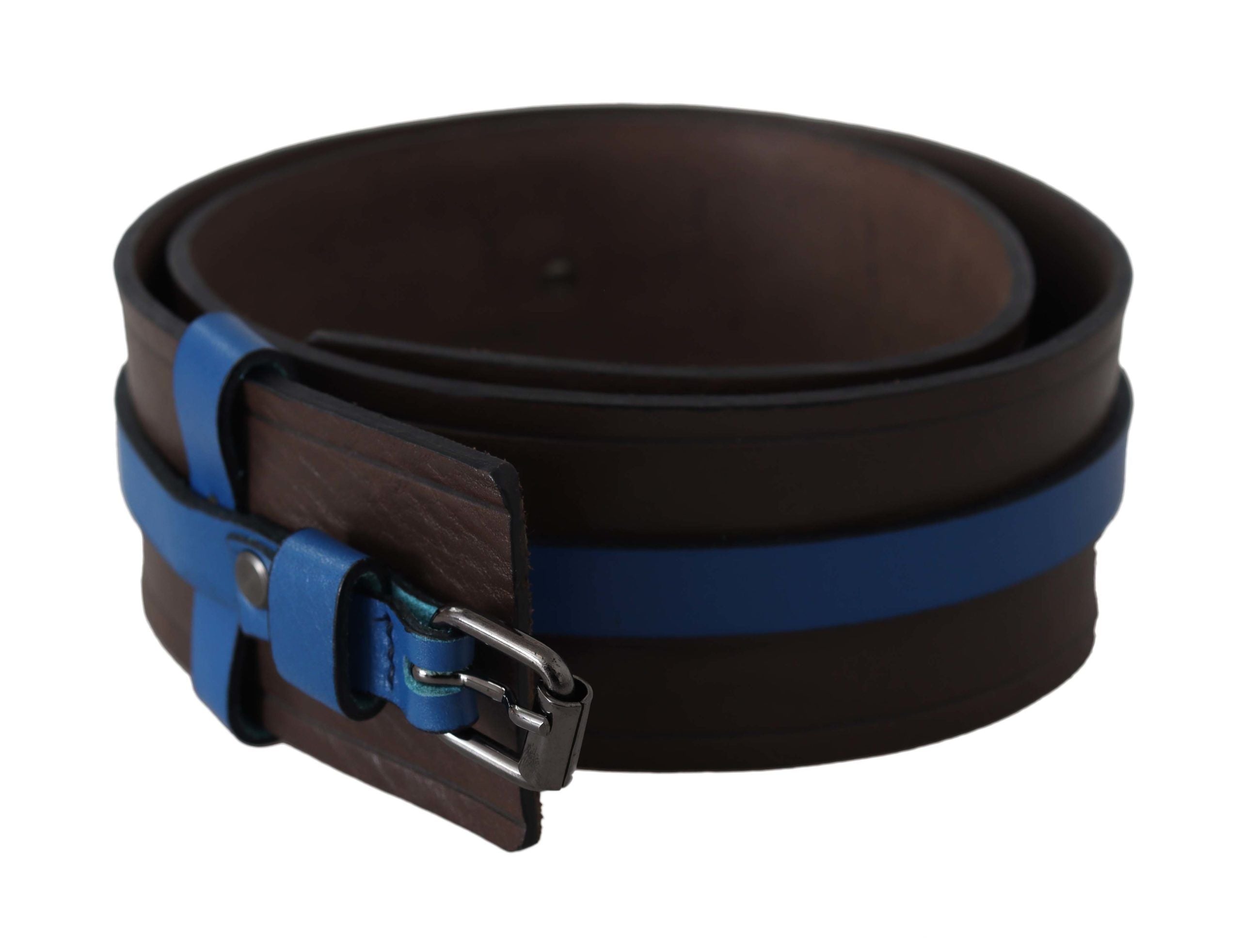 Costume National Ceinture élégante en cuir marron avec doublure bleue