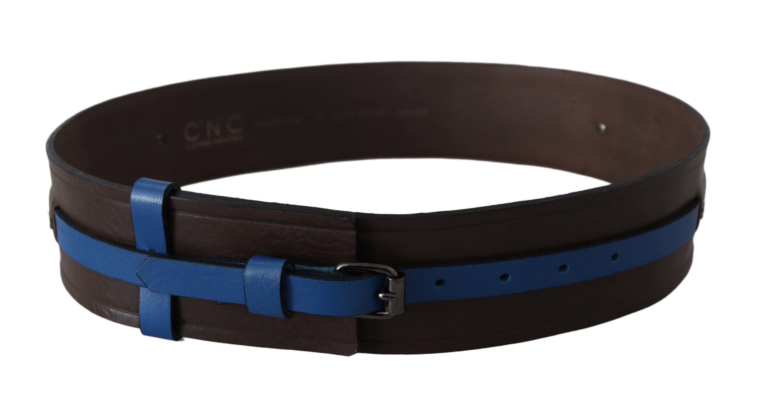 Costume National Ceinture élégante en cuir marron avec doublure bleue