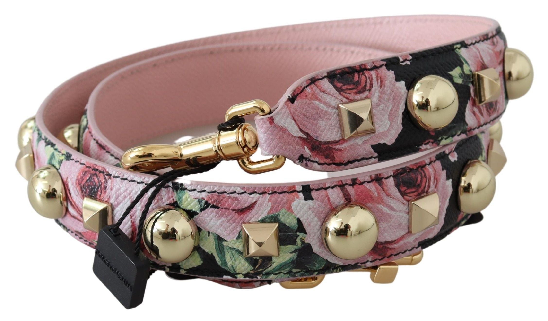 Dolce &amp; Gabbana Bracelet en cuir à clous dorés à fleurs en rose