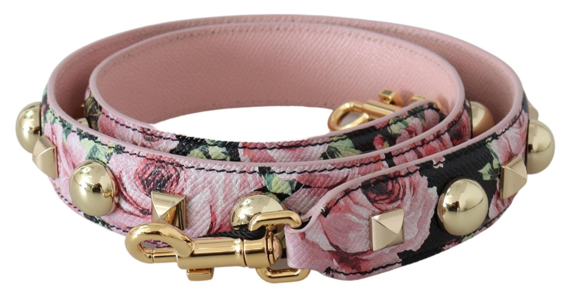 Dolce &amp; Gabbana Bracelet en cuir à clous dorés à fleurs en rose