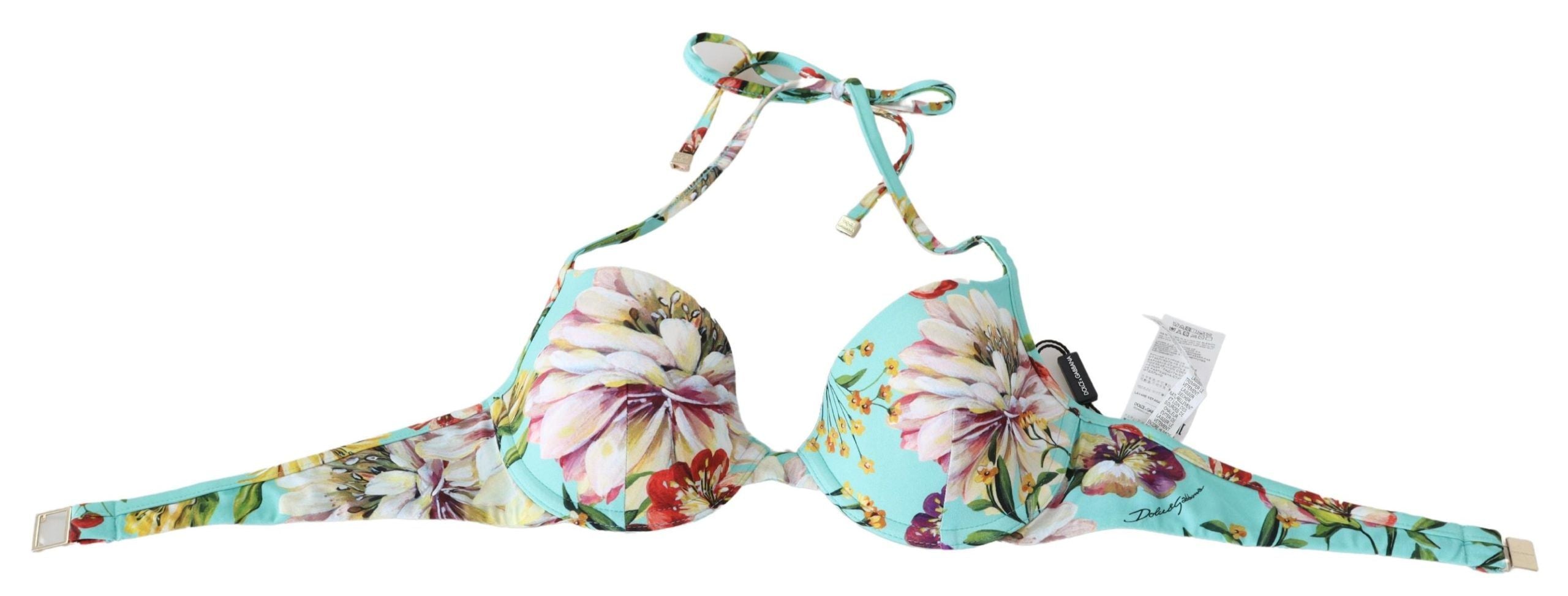 Dolce &amp; Gabbana Chic Haut de bikini à fleurs vert menthe