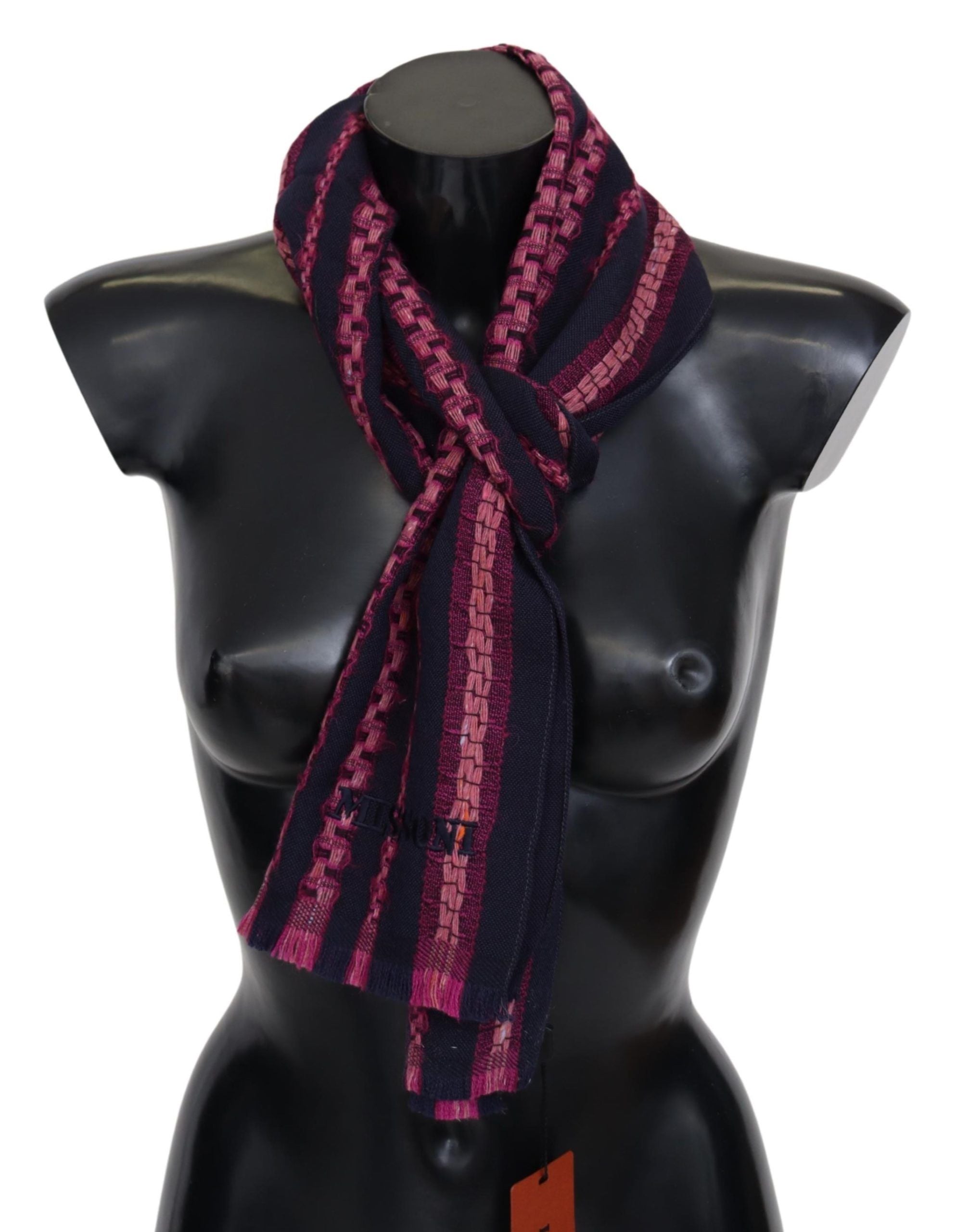 Missoni Elegant Striped Wool Scarf in Black and Pink