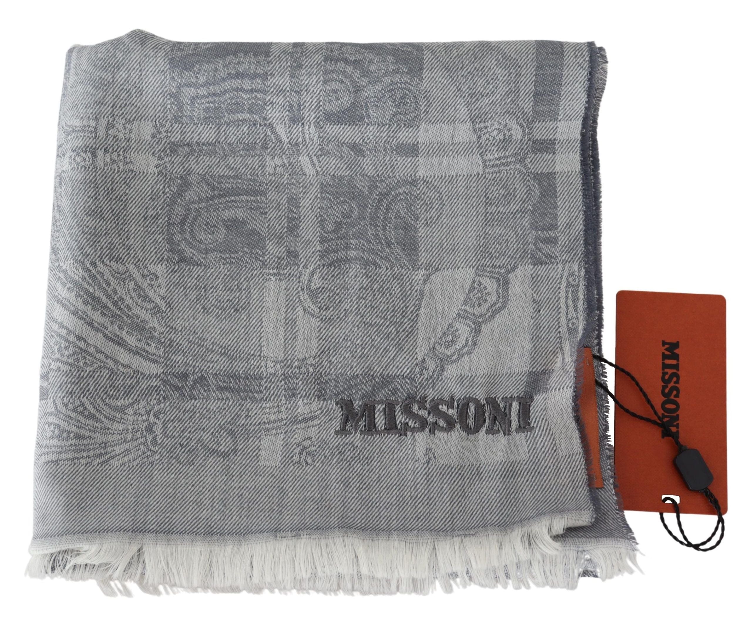 Missoni Chic Écharpe unisexe en laine grise avec logo brodé