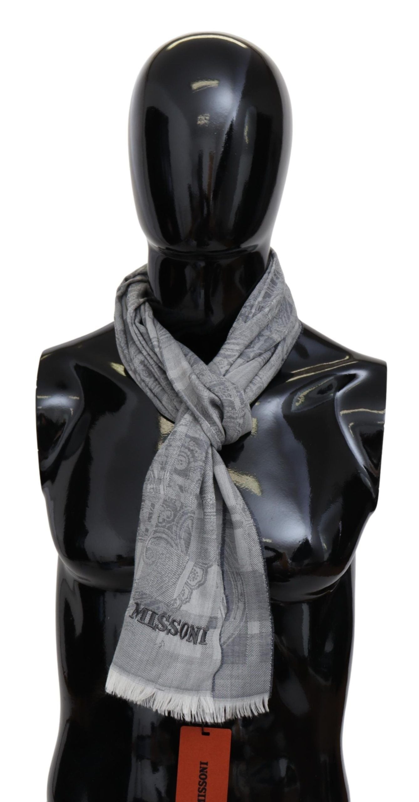 Missoni Chic Unisex Gray Wool Scarf with Logo Embroidery