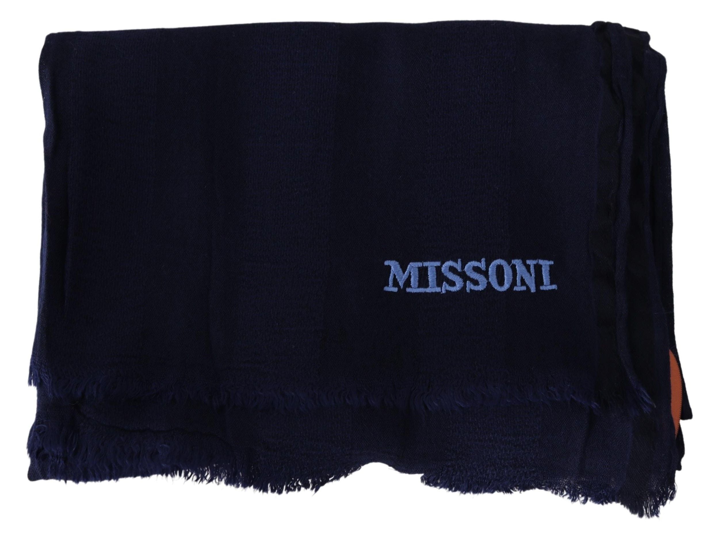 Missoni Élégante écharpe en laine bleue avec logo brodé