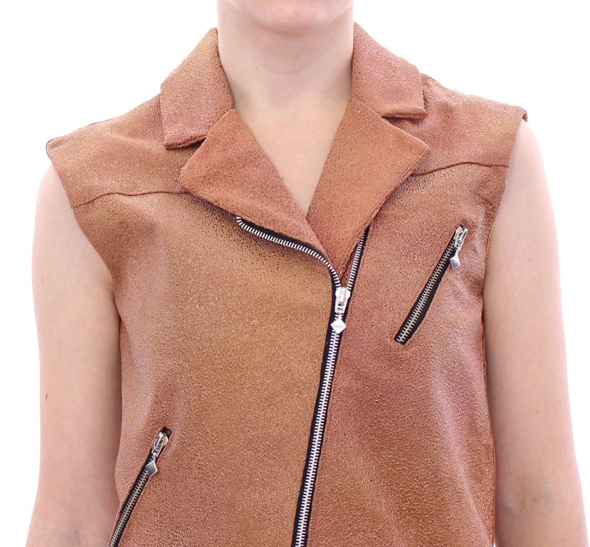 La Maison du Couturier Gilet couture en cuir sans manches en marron riche