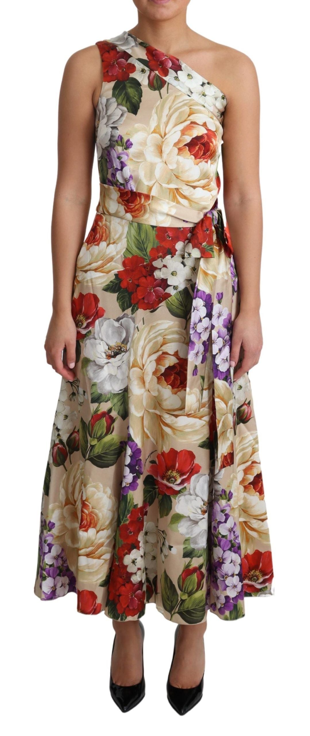 Dolce &amp; Gabbana Robe longue élégante en soie florale à une épaule