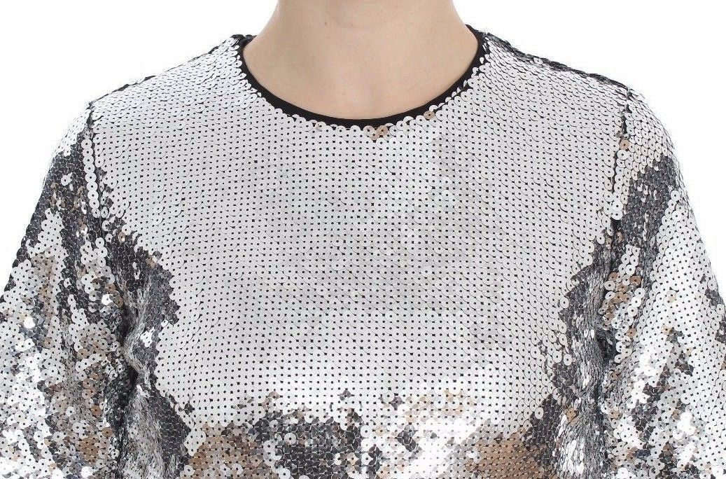 Dolce & Gabbana Haut t-shirt chemisier à col rond et sequins argenté