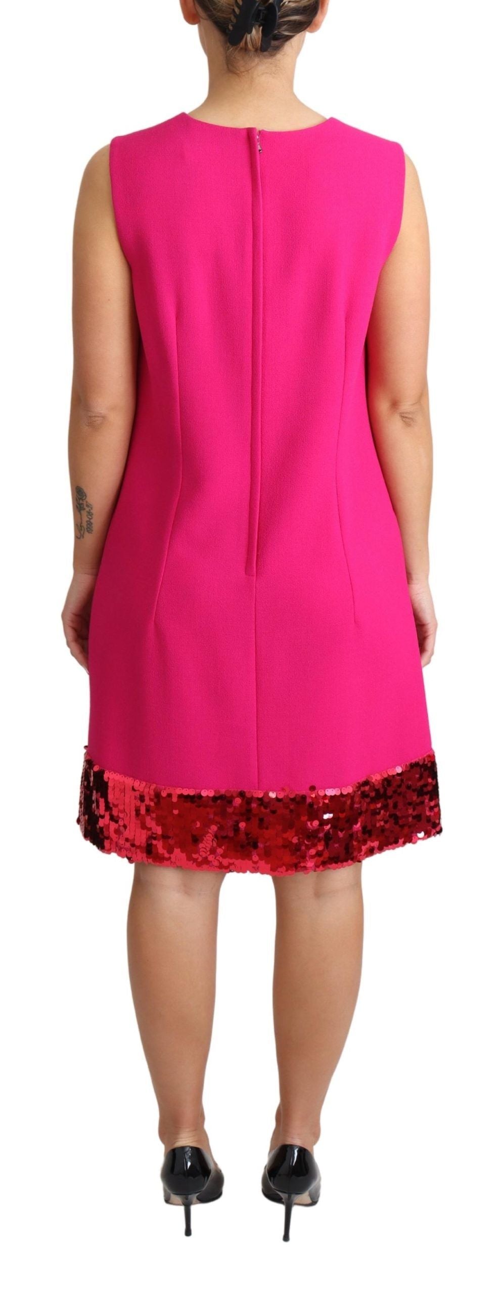 Dolce &amp; Gabbana Robe droite élégante en laine mélangée à paillettes fuchsia