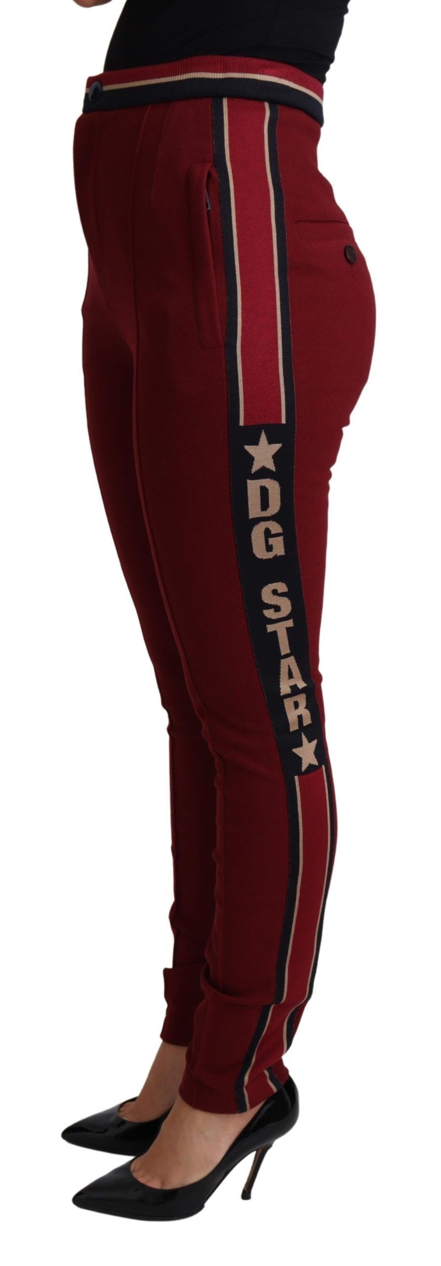 Dolce &amp; Gabbana Pantalon skinny rouge brodé taille haute