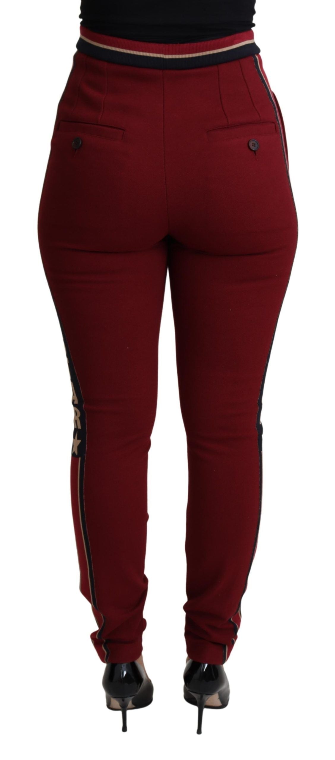 Dolce &amp; Gabbana Pantalon skinny rouge brodé taille haute