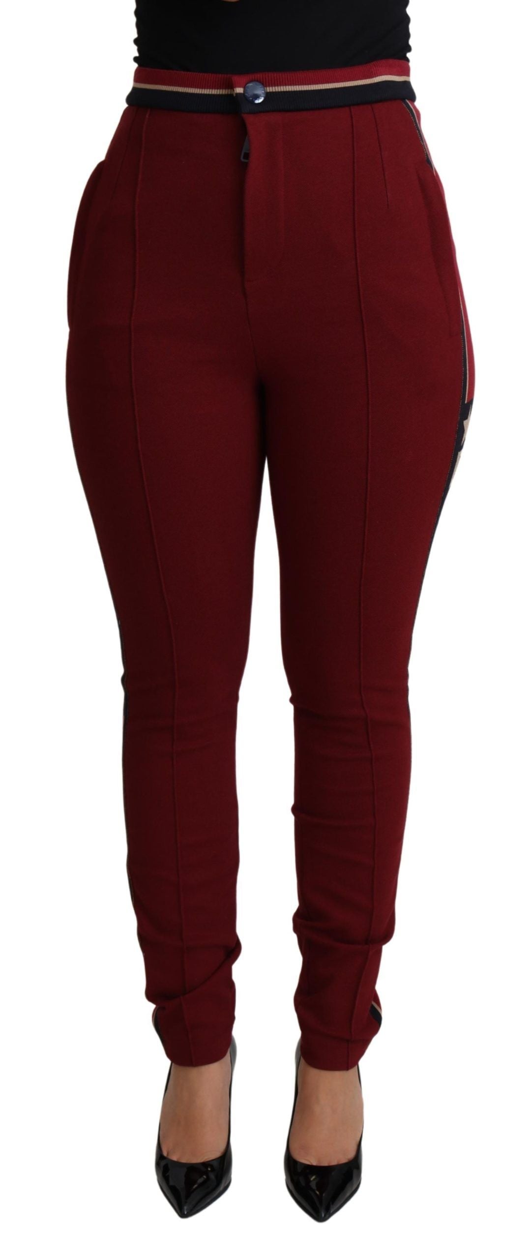 Dolce &amp; Gabbana Pantalon skinny rouge brodé taille haute