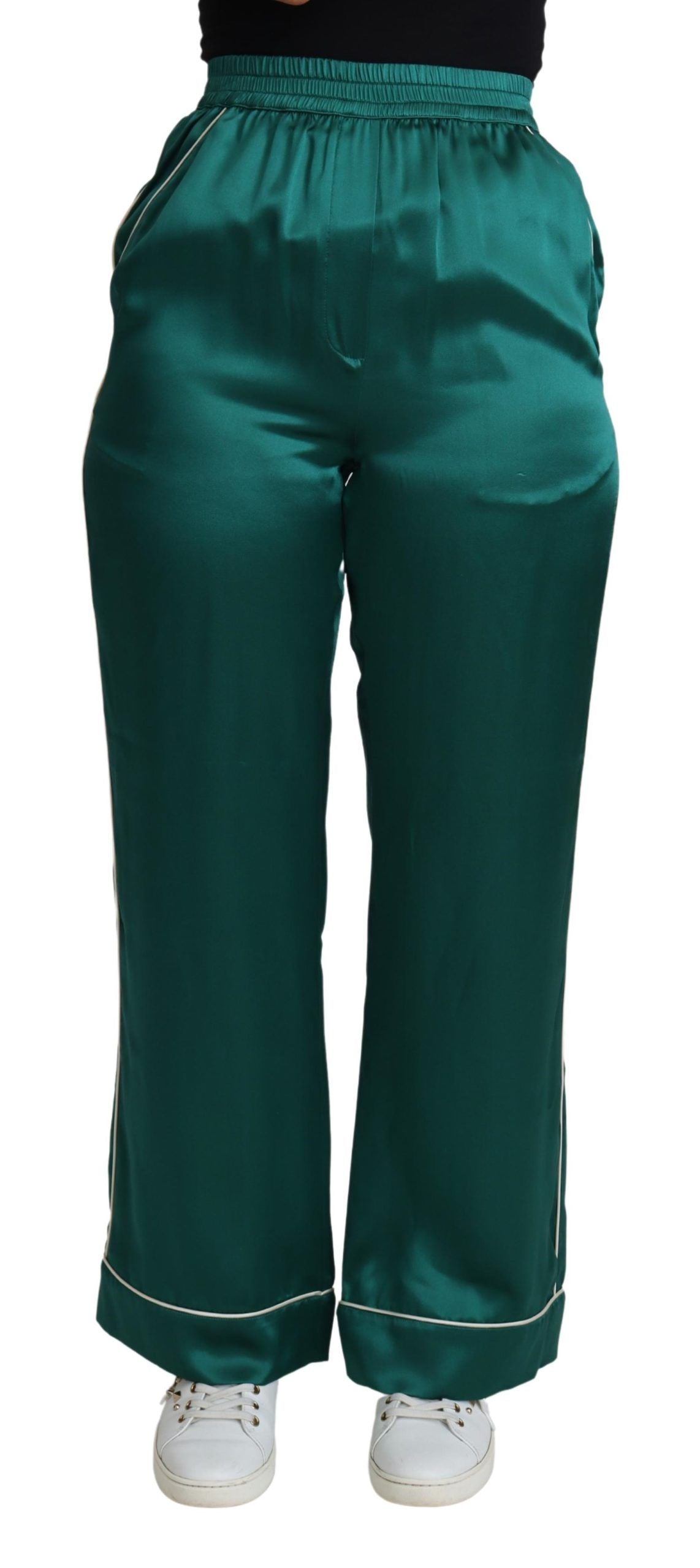 Dolce &amp; Gabbana Pantalon de pyjama en soie exquise en vert luxuriant