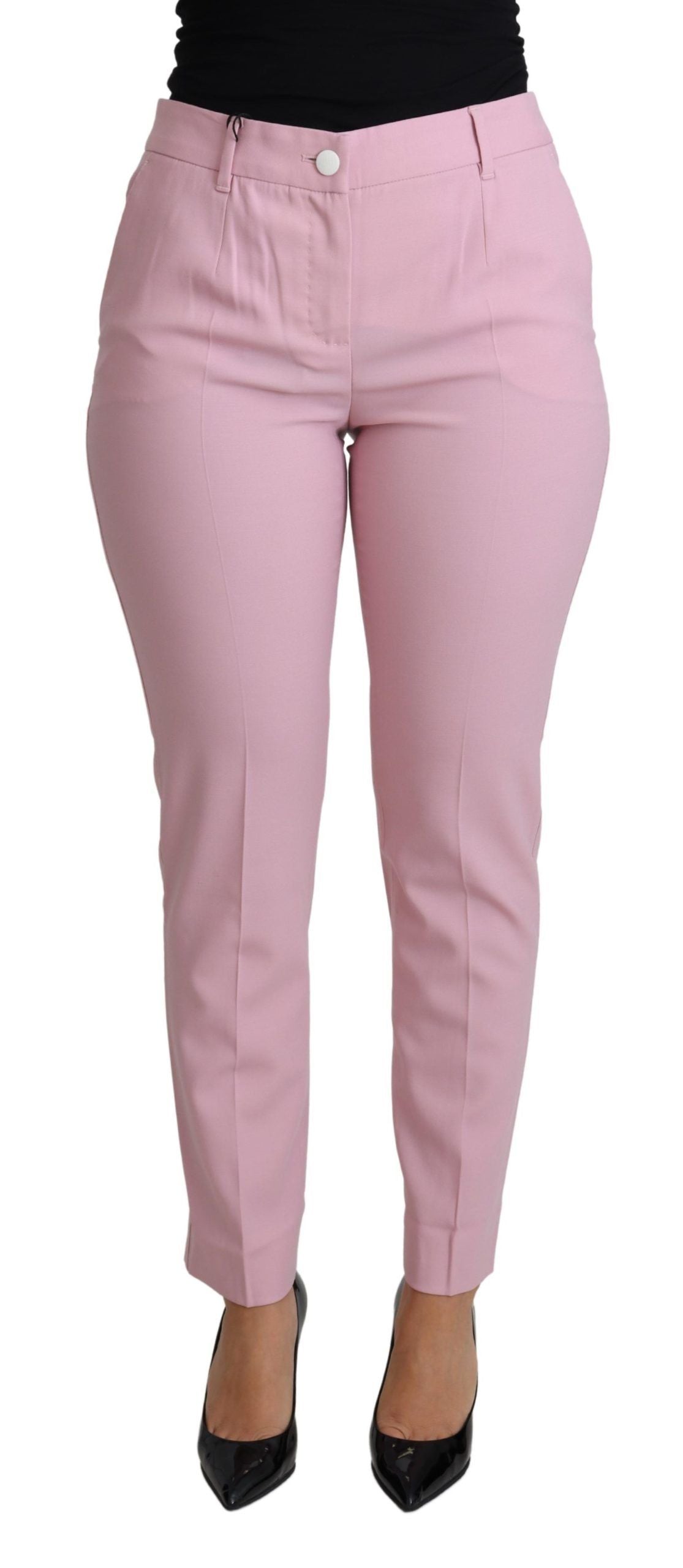 Dolce &amp; Gabbana Pantalon élégant en laine taille haute rose