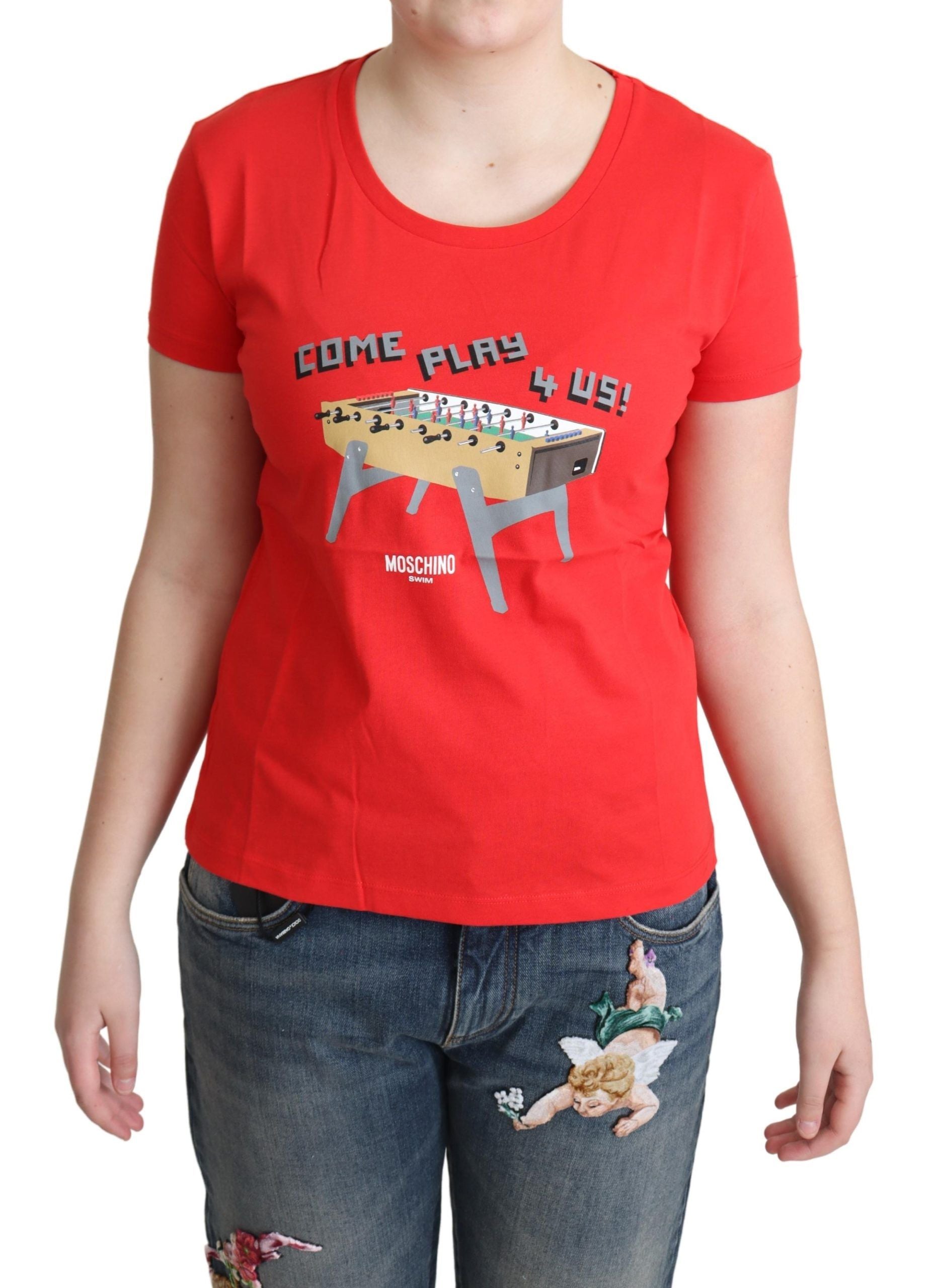 Moschino Chic T-shirt en coton rouge avec imprimé ludique