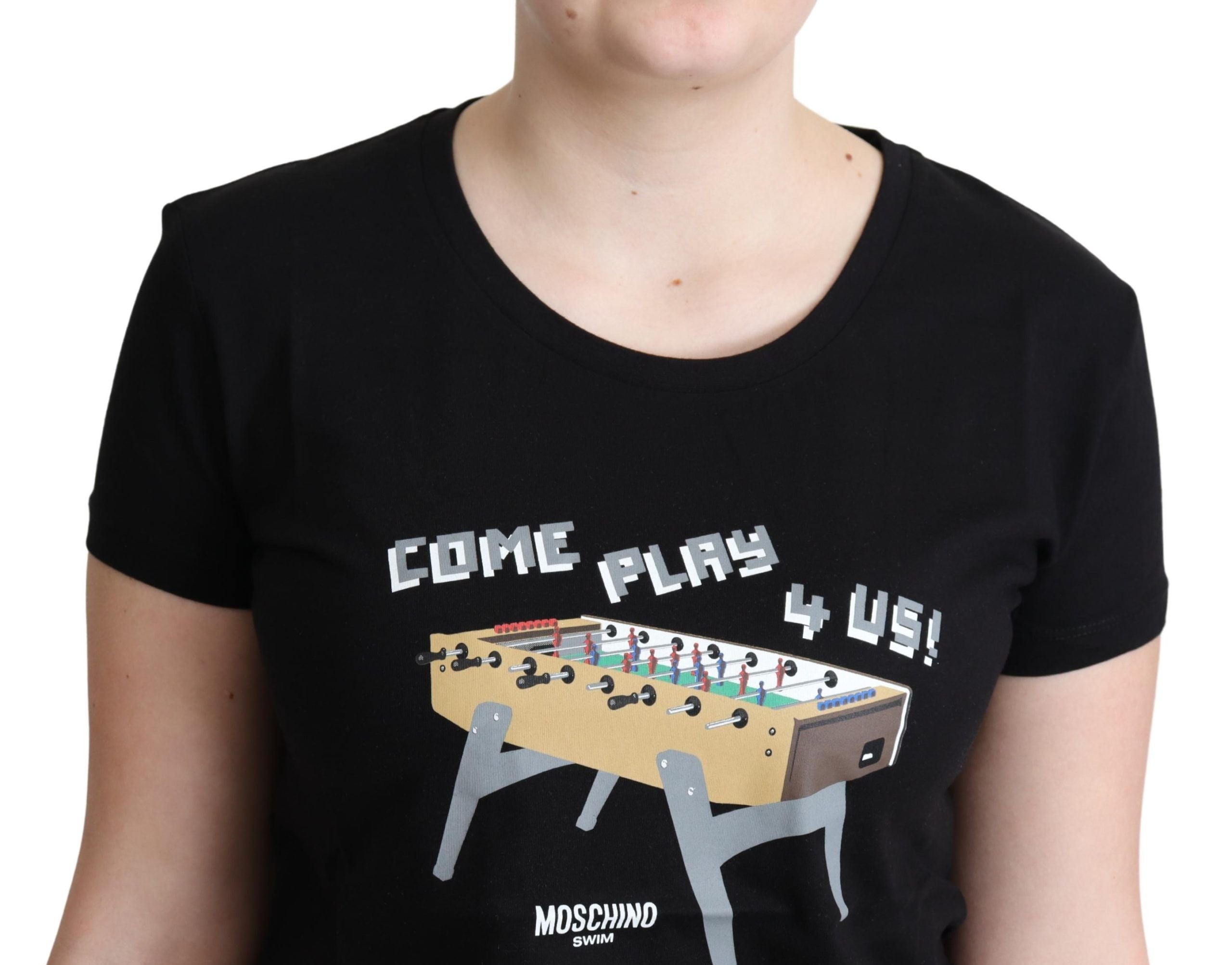 Moschino Chic T-shirt en coton noir avec imprimé ludique