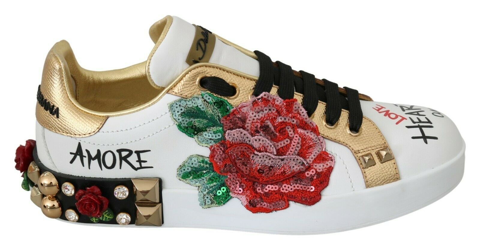 Dolce &amp; Gabbana Baskets élégantes en cuir fleuri à paillettes