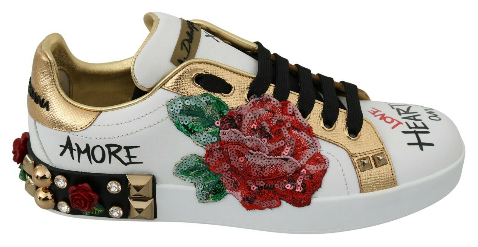 Dolce &amp; Gabbana Baskets élégantes en cuir fleuri à paillettes