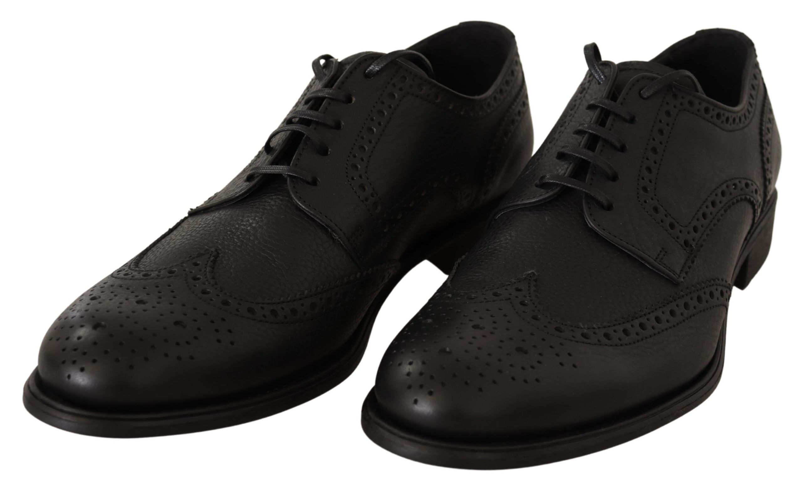 Dolce &amp; Gabbana Élégantes chaussures Derby en cuir noir à bout d'aile