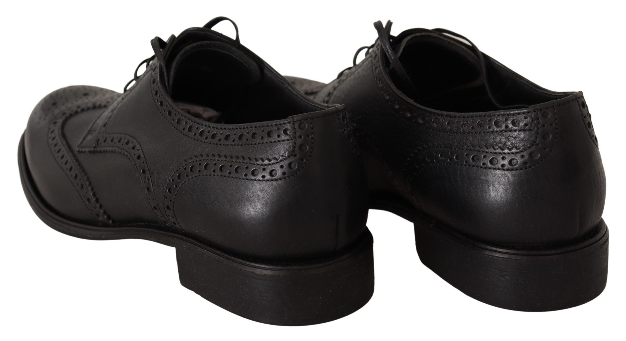 Dolce &amp; Gabbana Élégantes chaussures Derby en cuir noir à bout d'aile