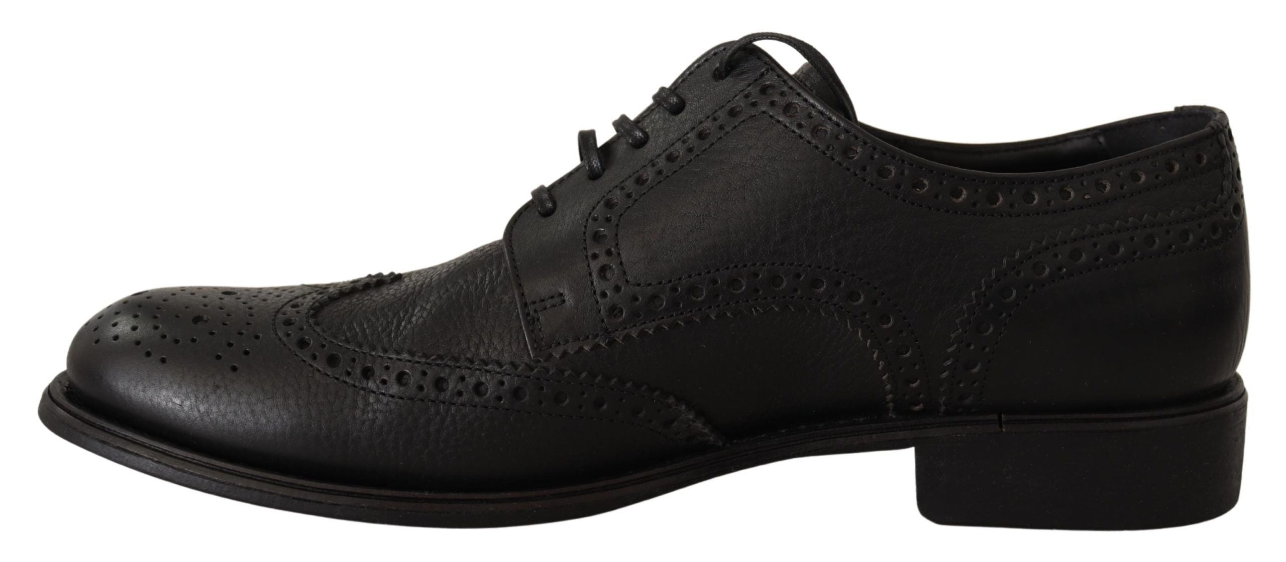 Dolce &amp; Gabbana Élégantes chaussures Derby en cuir noir à bout d'aile